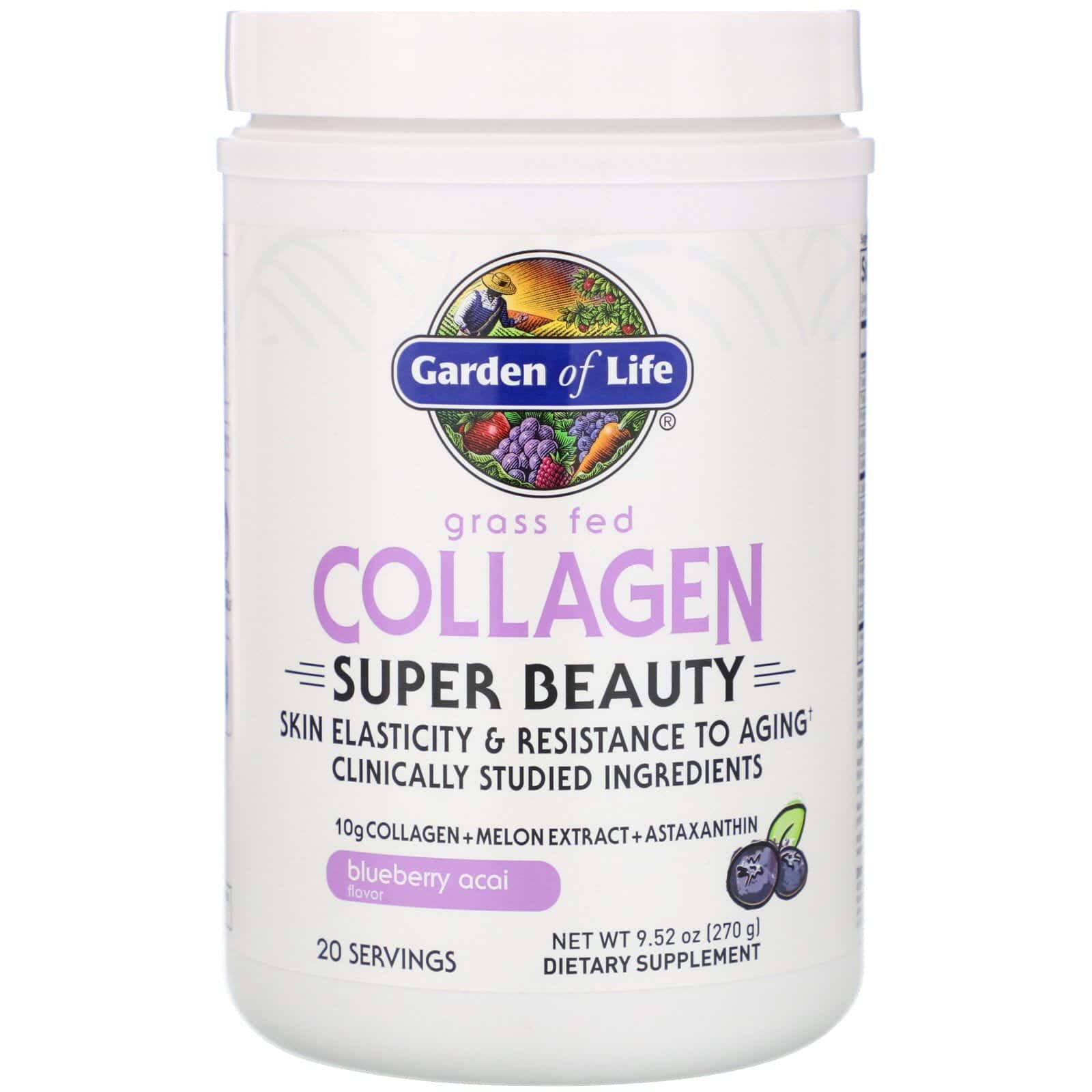 Garden of Life, Proteína de colágeno proveniente de animales alimentados con pastura, Super Beauty, Asaí y arándanos azules, 270 g (9,52 oz)