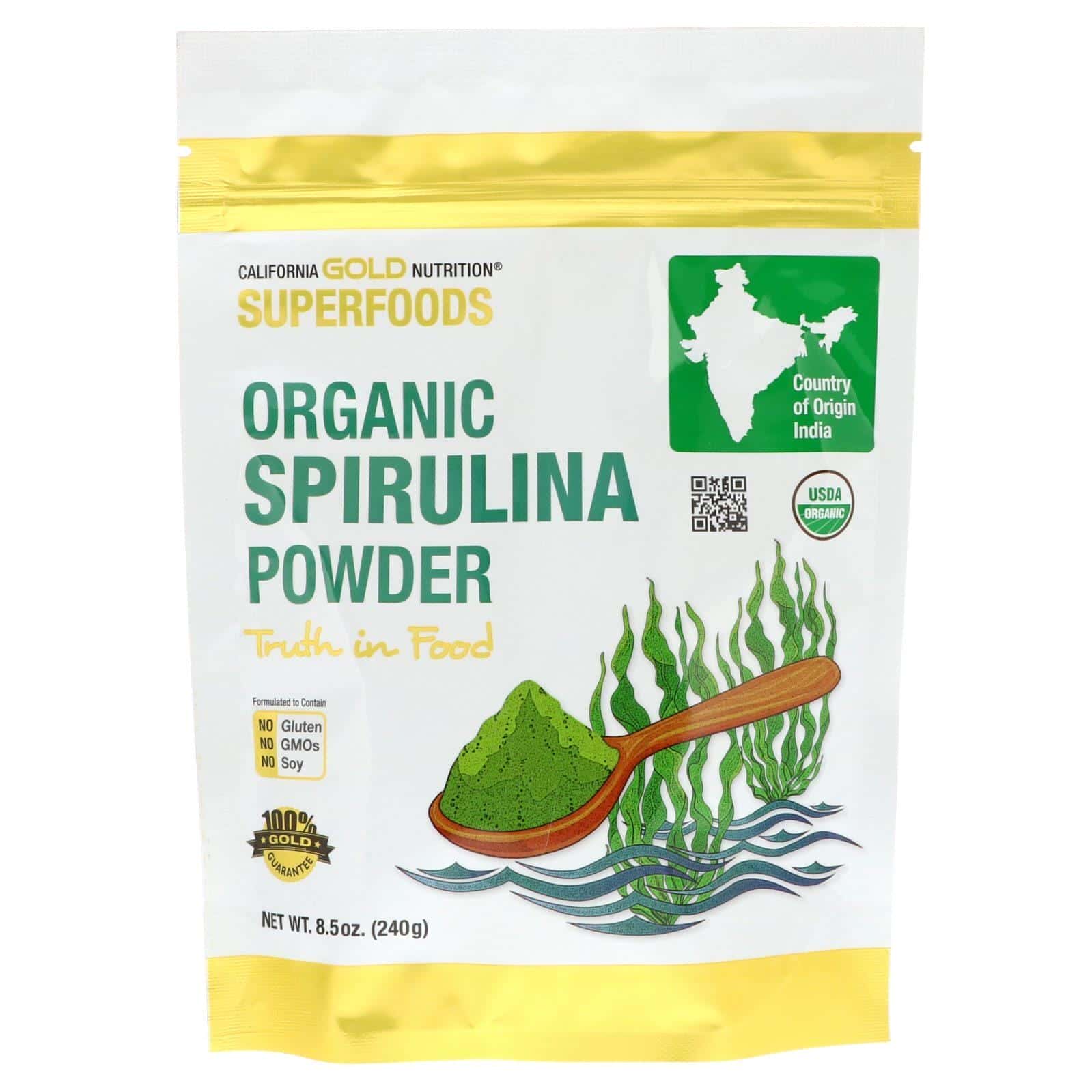California Gold Nutrition, Superalimentos, Polvo de espirulina orgánica, 240 g (8,5 oz)