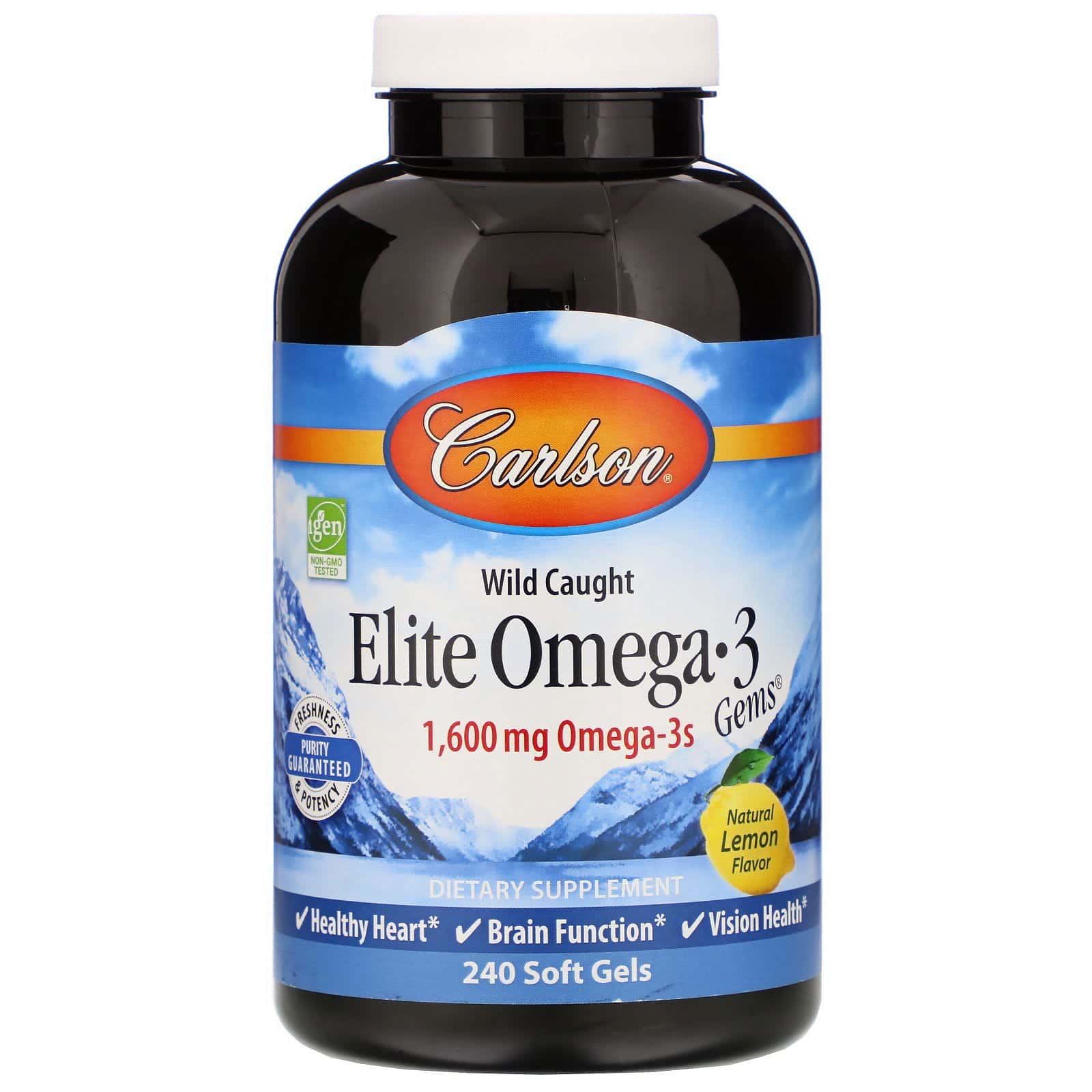 Carlson Labs, Elite Omega 3 Gems, Natural Lemon, 1,600 mg, 240 Soft Gels