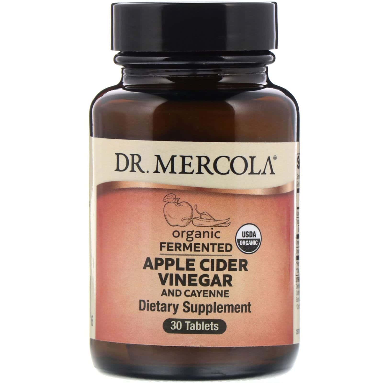Dr. Mercola, Vinagre de sidra de manzana con cayena, Fermentado y orgánico, 30 comprimidos