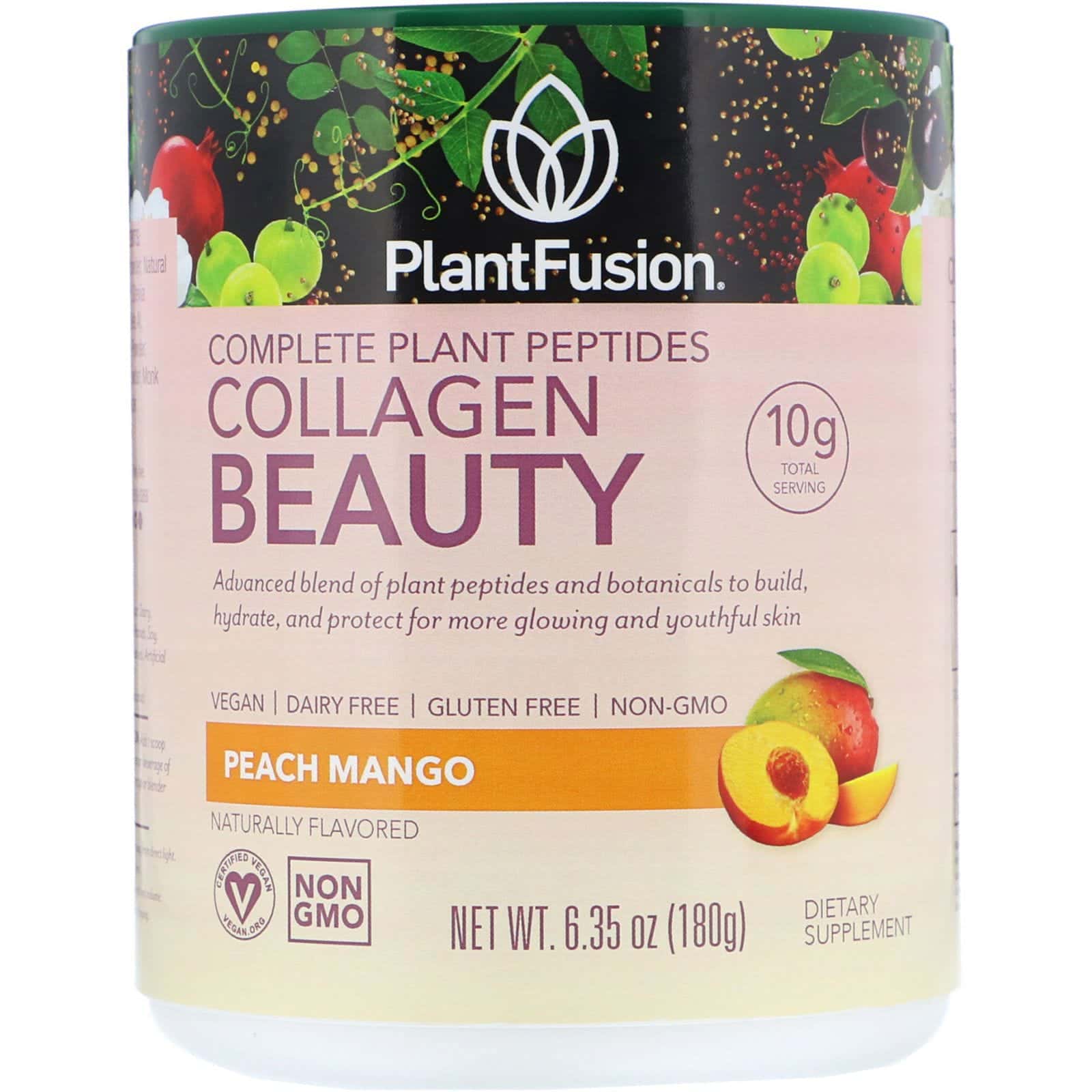 PlantFusion, Péptidos completos de origen vegetal, colágeno para la belleza, durazno y mango, 180 g (6,35 oz)