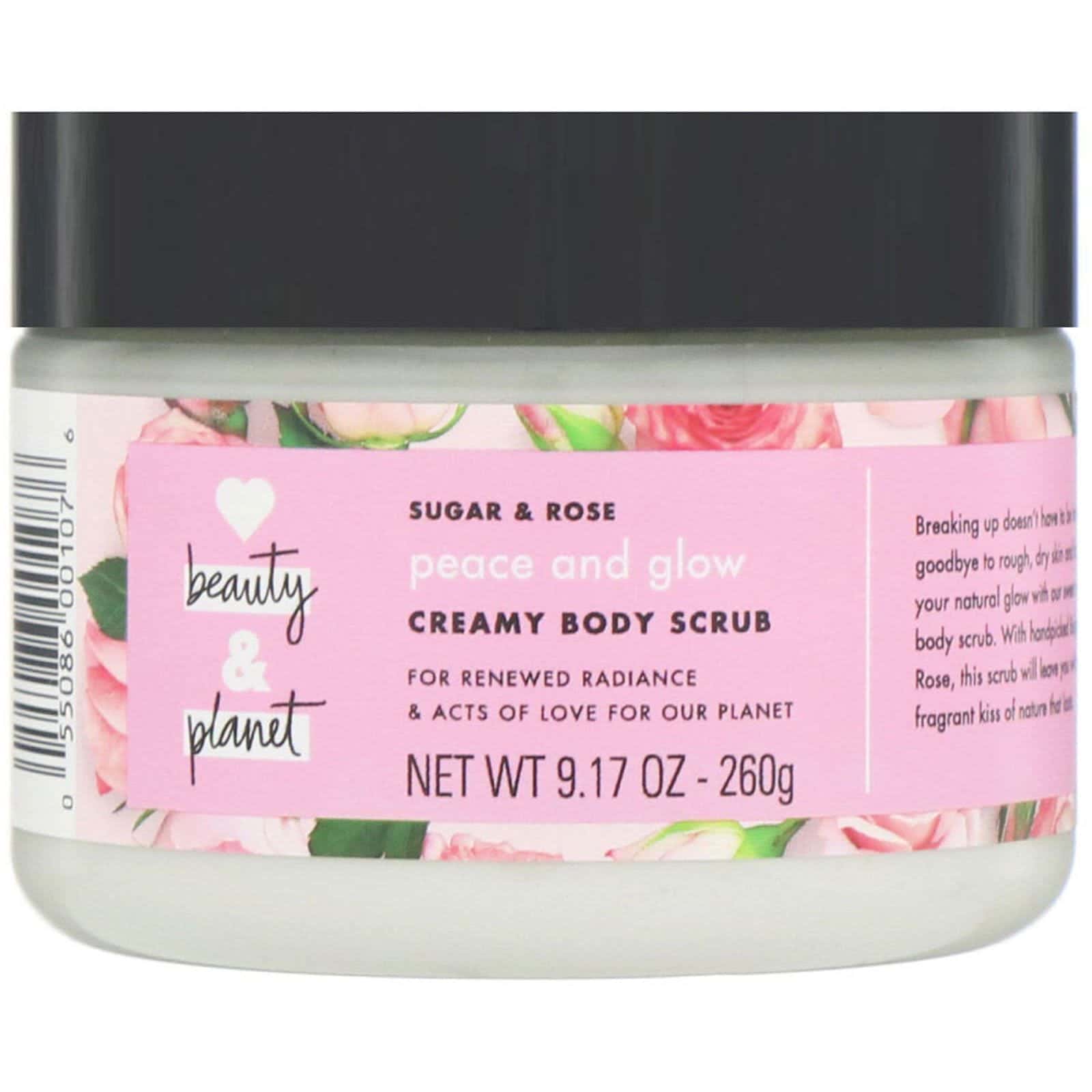 Love Beauty and Planet, Paz y brillo, Exfoliante corporal cremoso, Azúcar y rosas, 260 g (9,17 oz)