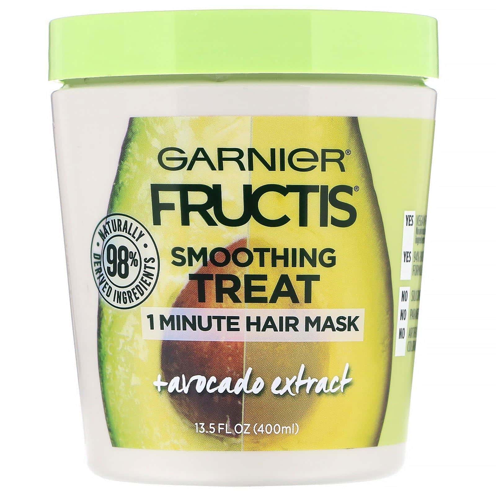 Garnier, Fructis, Tratamiento suavizante para el cabello, Mascarilla para el cabello de 1 minuto con extracto de aguacate, 400 ml (13,5 oz. líq.)