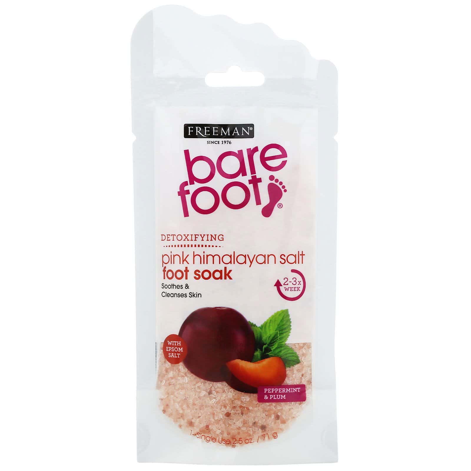Freeman Beauty, Bare Foot, Enjuague para pies desintoxicante con sal rosa del Himalaya, Menta y ciruela, 71 g (2,5 oz)