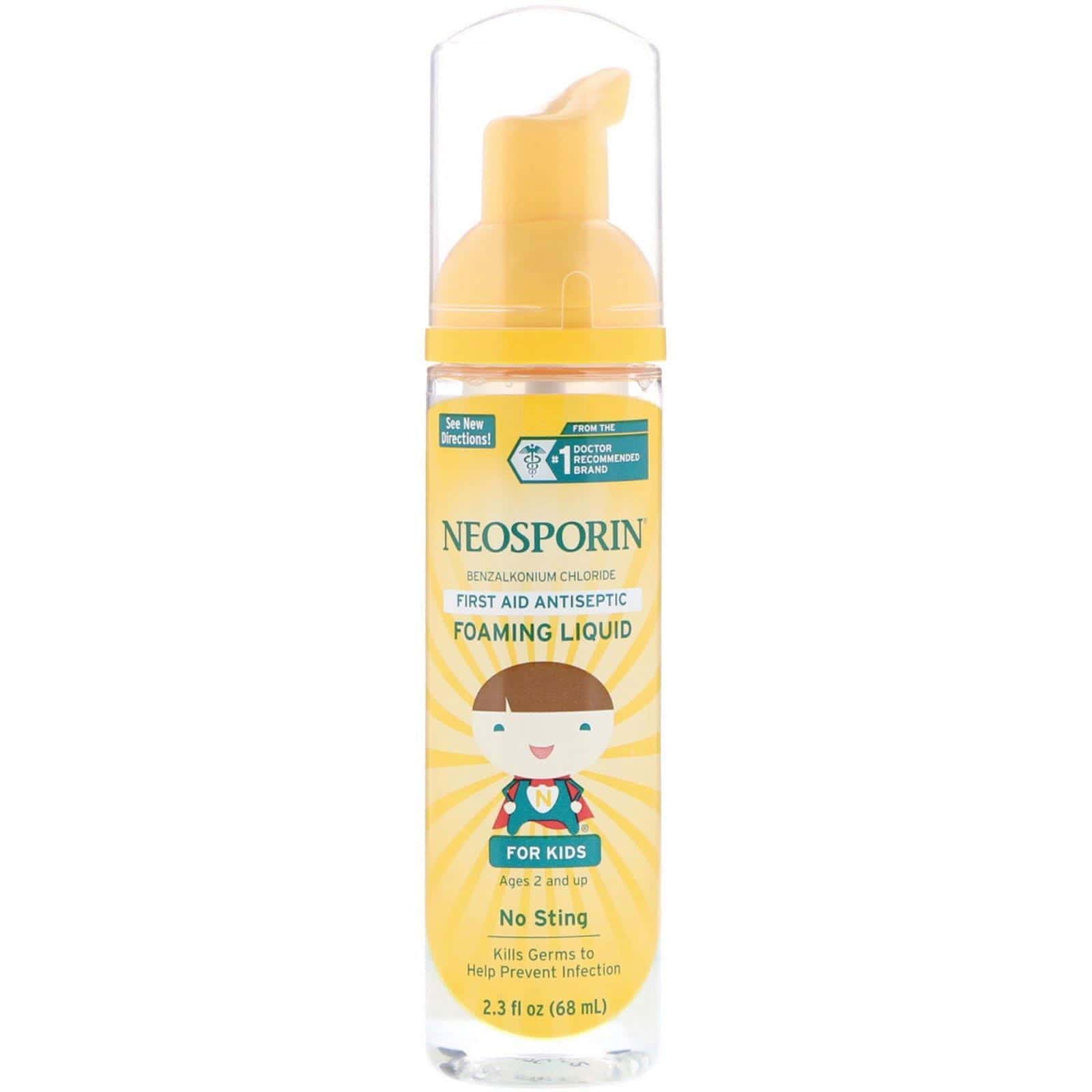 Neosporin, Espuma líquida antiséptica First Aid, para niños, edades de 2 y más, 2.3 fl oz (68 ml)