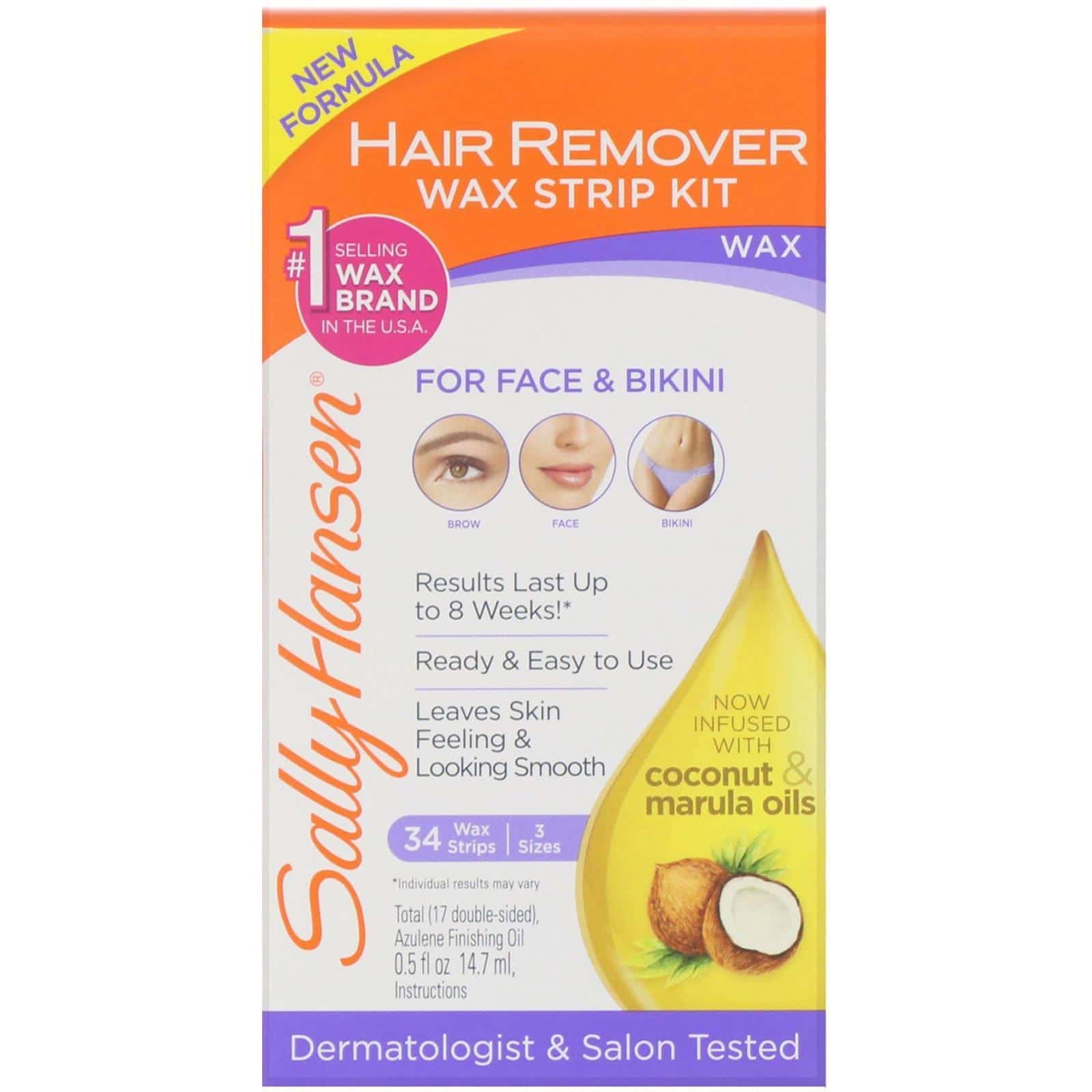 Sally Hansen, Kit de tiras de cera para depilación para extracción de vello, 34 tiras de cera para depilación y aceite de acabado