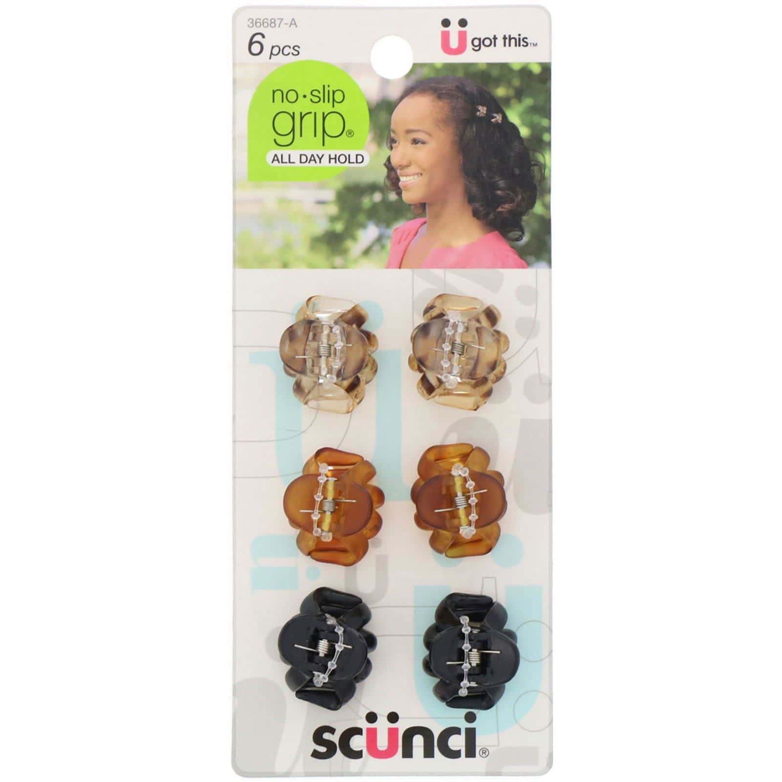 Scunci, No Slip Grip, Minipinzas tipo pulpo, antideslizantes, varios colores, 6 unidades