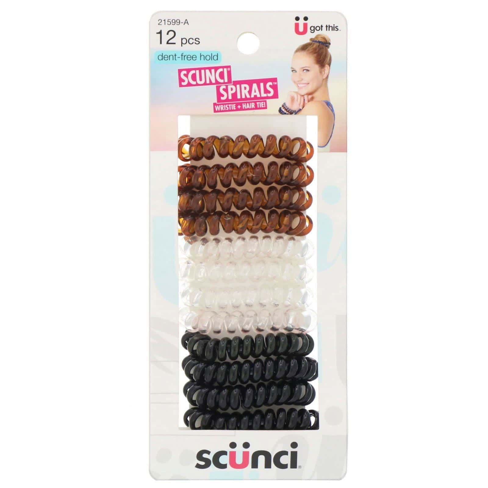 Scunci, Spirals, Espirales de sujeción sin dientes, pulsera + sujetador para el cabello, 12 unidades