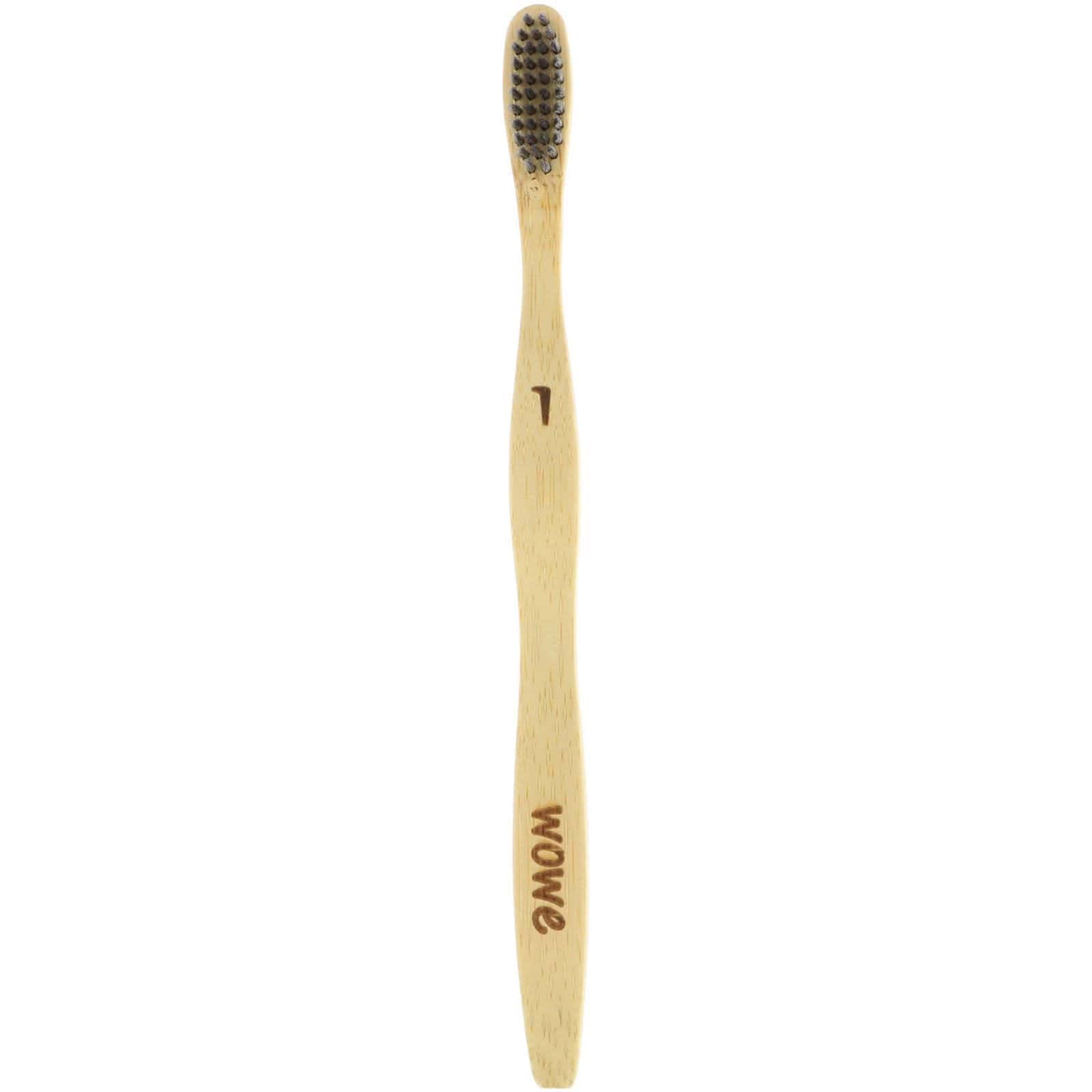 Wowe, Cepillo de dientes de bambú natural, cerdas suaves de carbón, 4 Pack