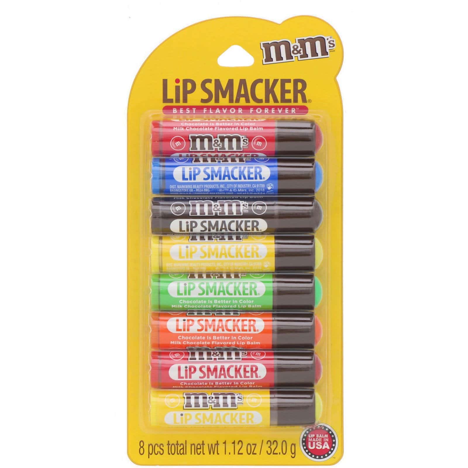Lip Smacker, M&M’s, Paquete surtido de bálsamos para labios, 8 piezas