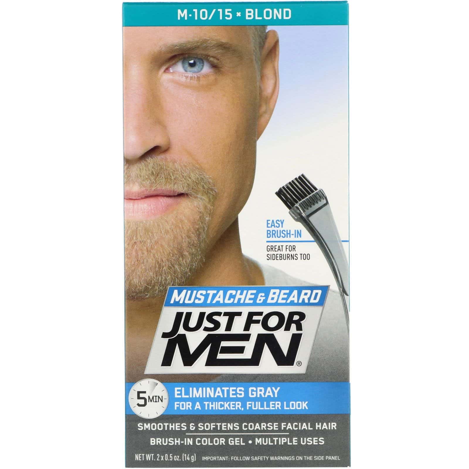 Just for Men, Colorante en gel con cepillo aplicador para la barba y el bigote, Rubio M-10/15, 2 x 14 g (0,5 oz)