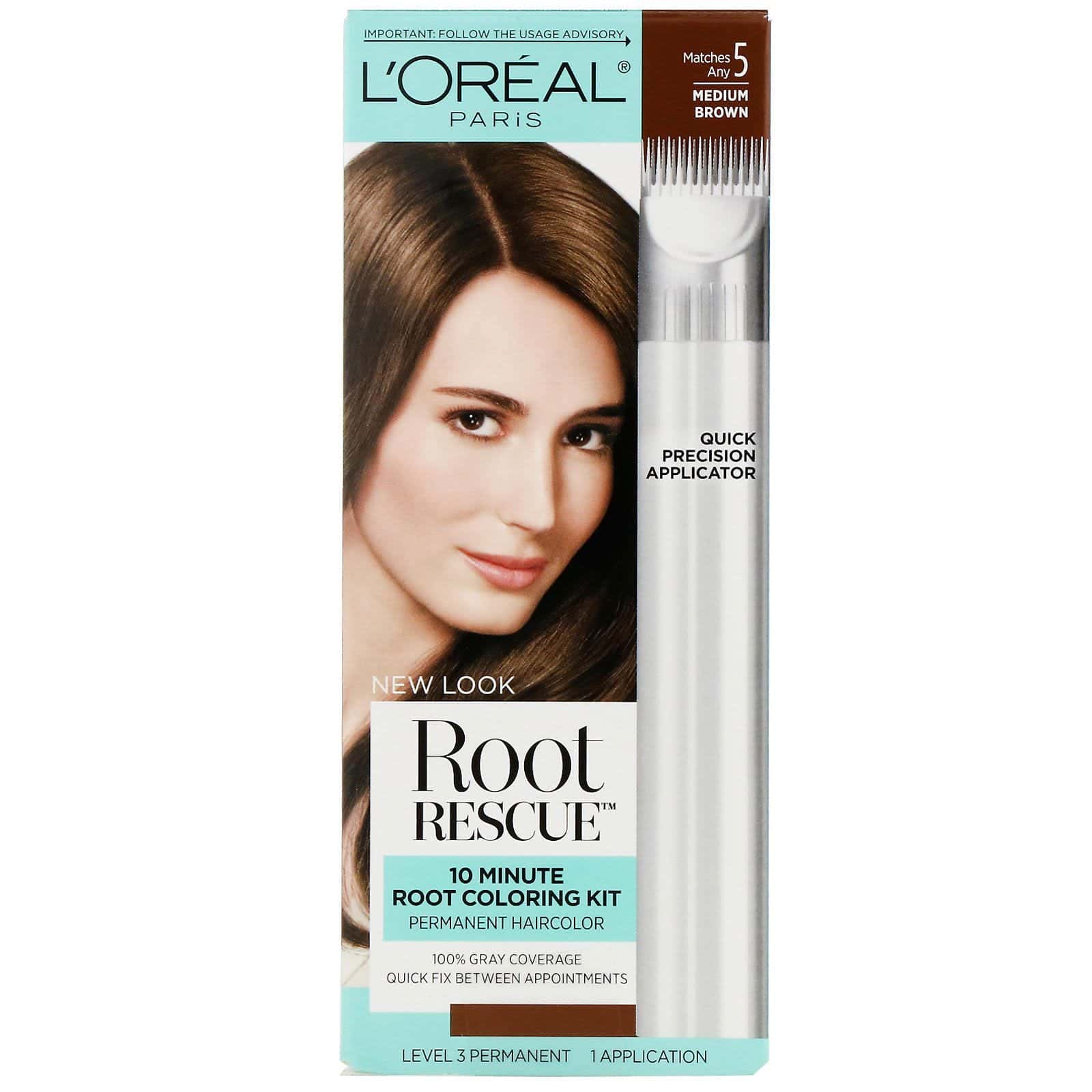 L'Oreal, Root Rescue, Kit para teñir raíces en 10 minutos, 5 Castaño medio, 1 aplicación