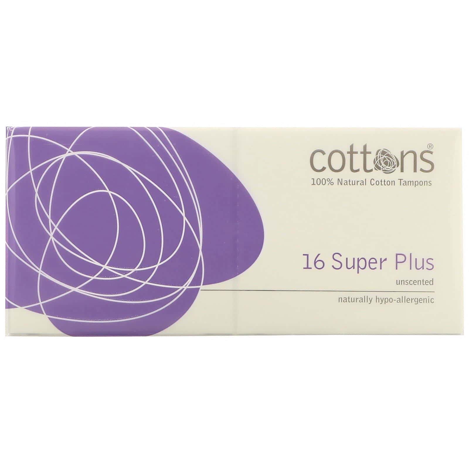 Cottons, Tampones de algodón 100 % natural, Tamaño superplus, Sin fragancia, 16 tampones