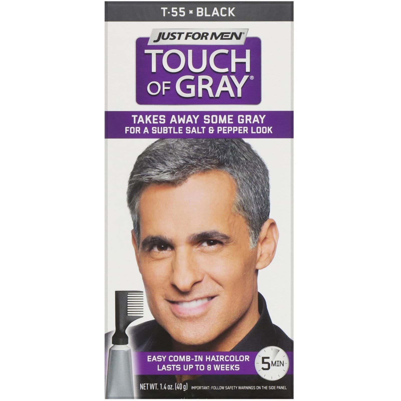 Just for Men, Touch of Gray, Colorante para el cabello con peine aplicador, Negro T-55, 40 g (1,4 oz)