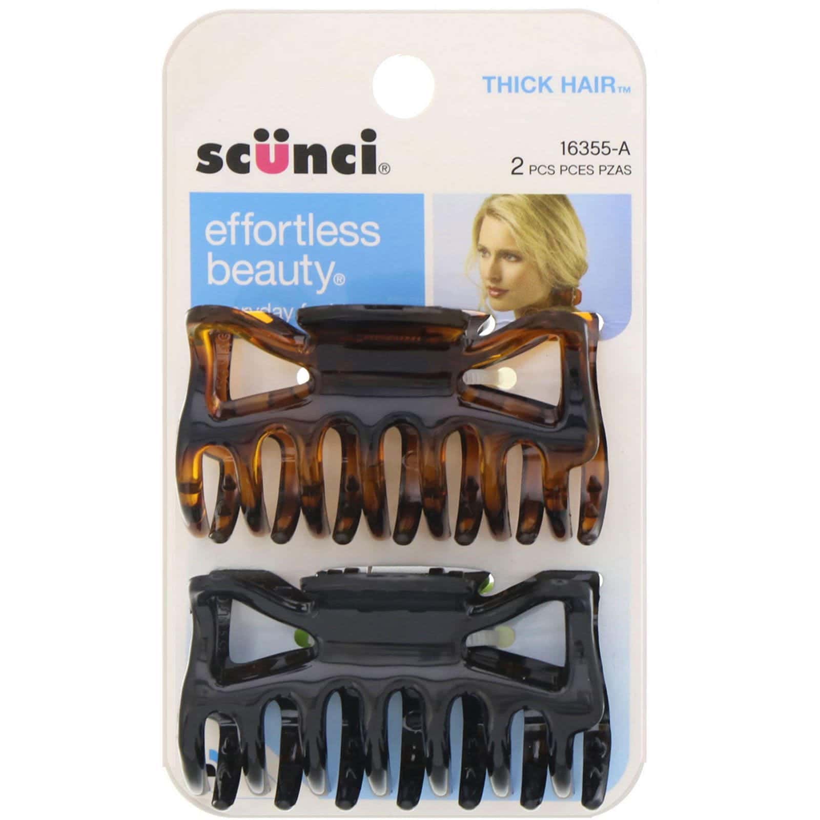 Scunci, Effortless Beauty, Pinzas con dientes para cabello grueso, 2 unidades