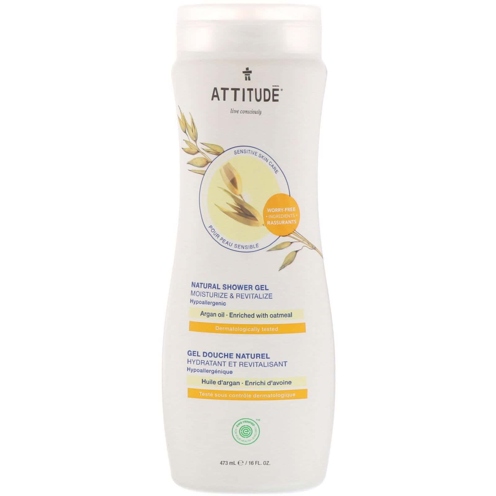 ATTITUDE, Gel de ducha natural, humecta y revitaliza, aceite de argán, 473 ml (16 oz. liq.)