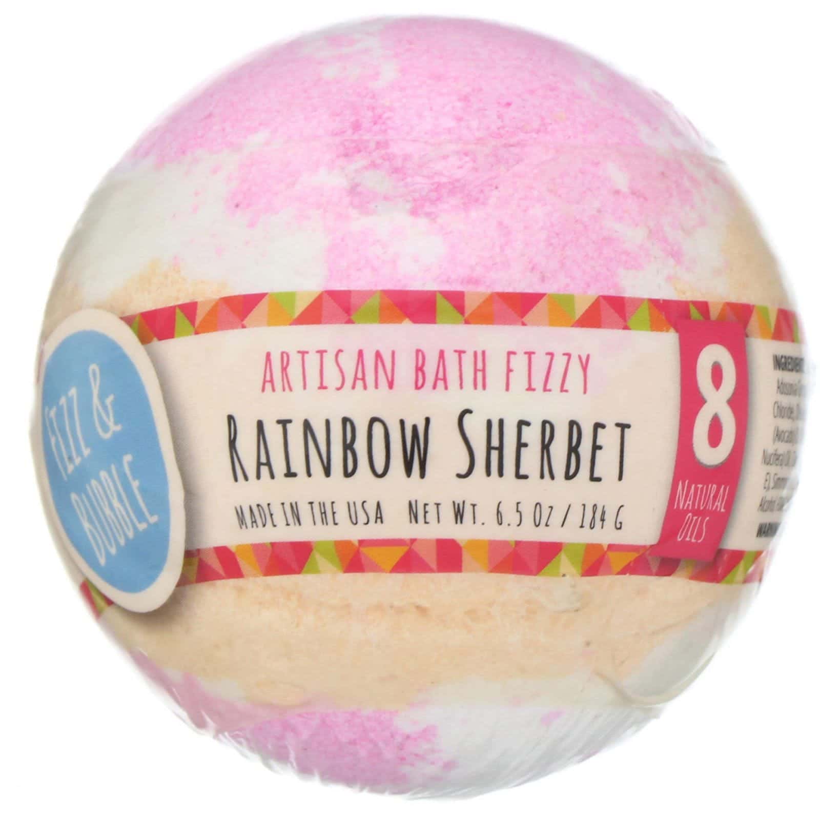 Fizz & Bubble, Bomba efervescente artesanal, Sorbete de arco iris, 184 g (6,5 oz)