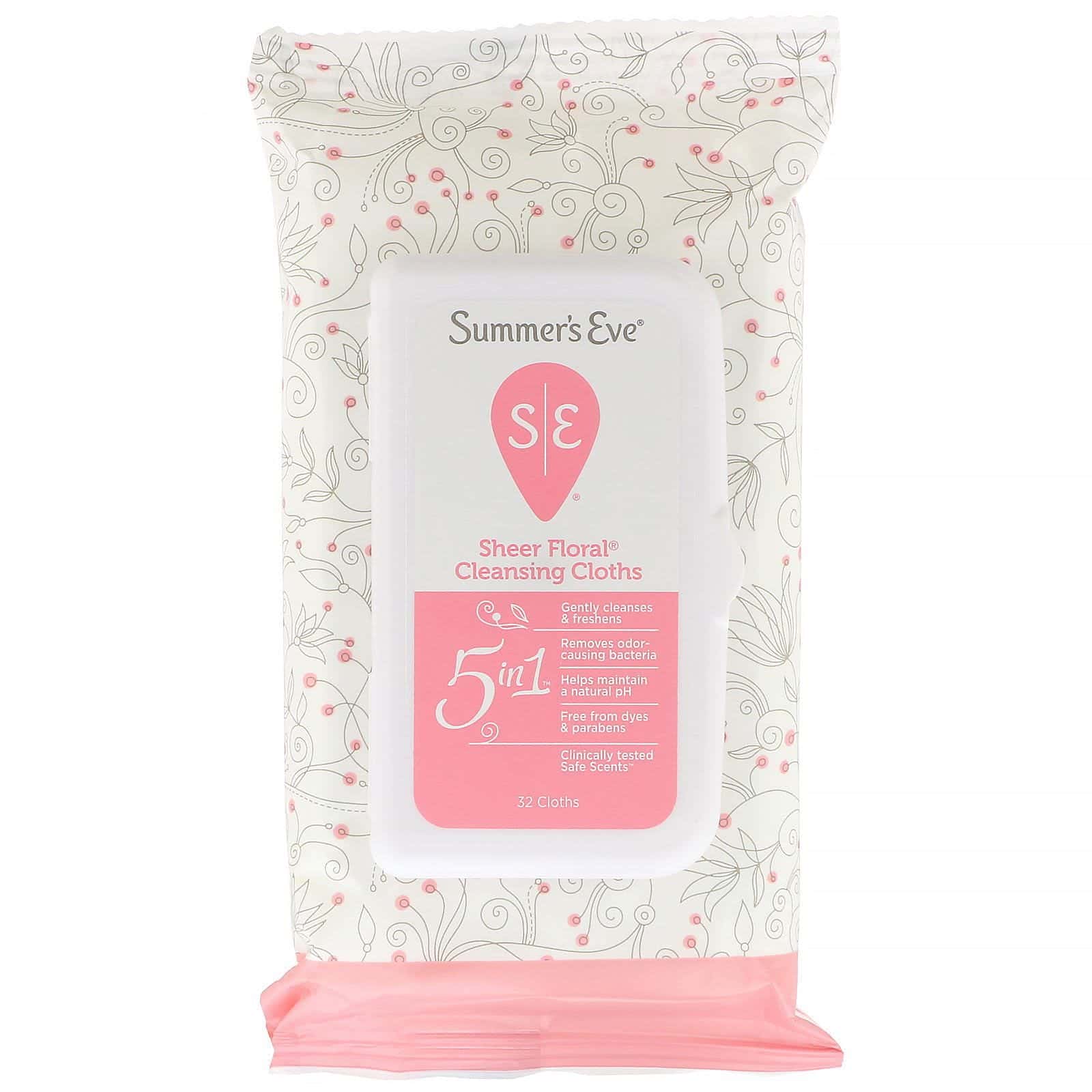 Summer's Eve, Sheer Floral, Toallitas de higiene íntima, 32 toallitas