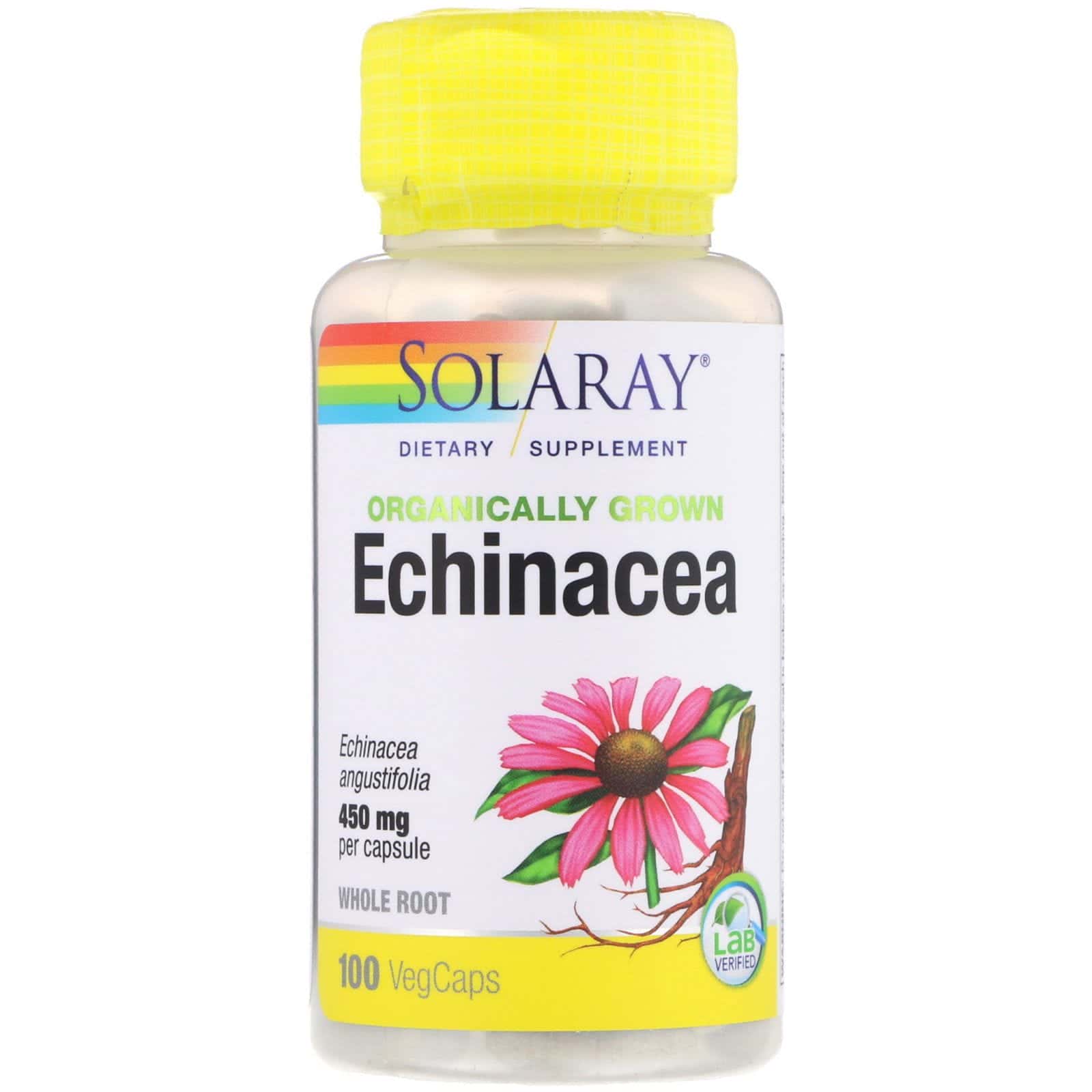 Solaray, Echinacea orgánica, 450 mg, 100 cápsulas veganas