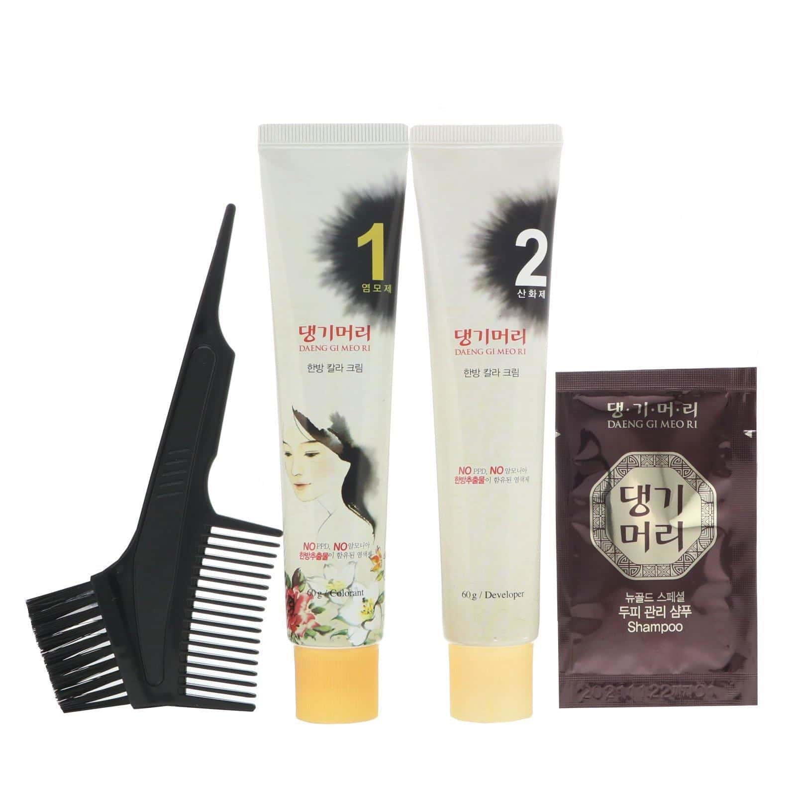 Doori Cosmetics, Daeng Gi Meo Ri, Tintura para el cabello con hierbas medicinales, Marrón medio, 1 kit