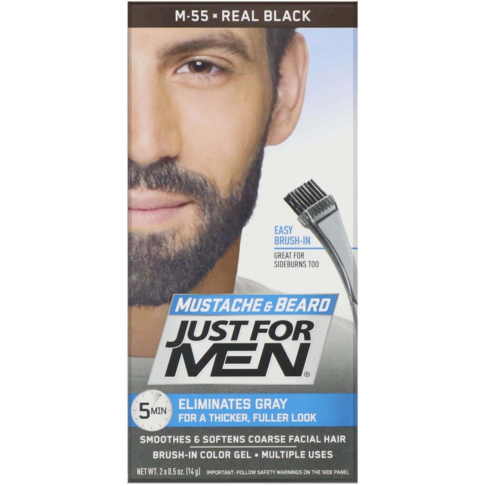 Just for Men, Colorante en gel con cepillo aplicador para la barba y el bigote, Negro auténtico M-55, 2 x 14 g (0,5 oz)