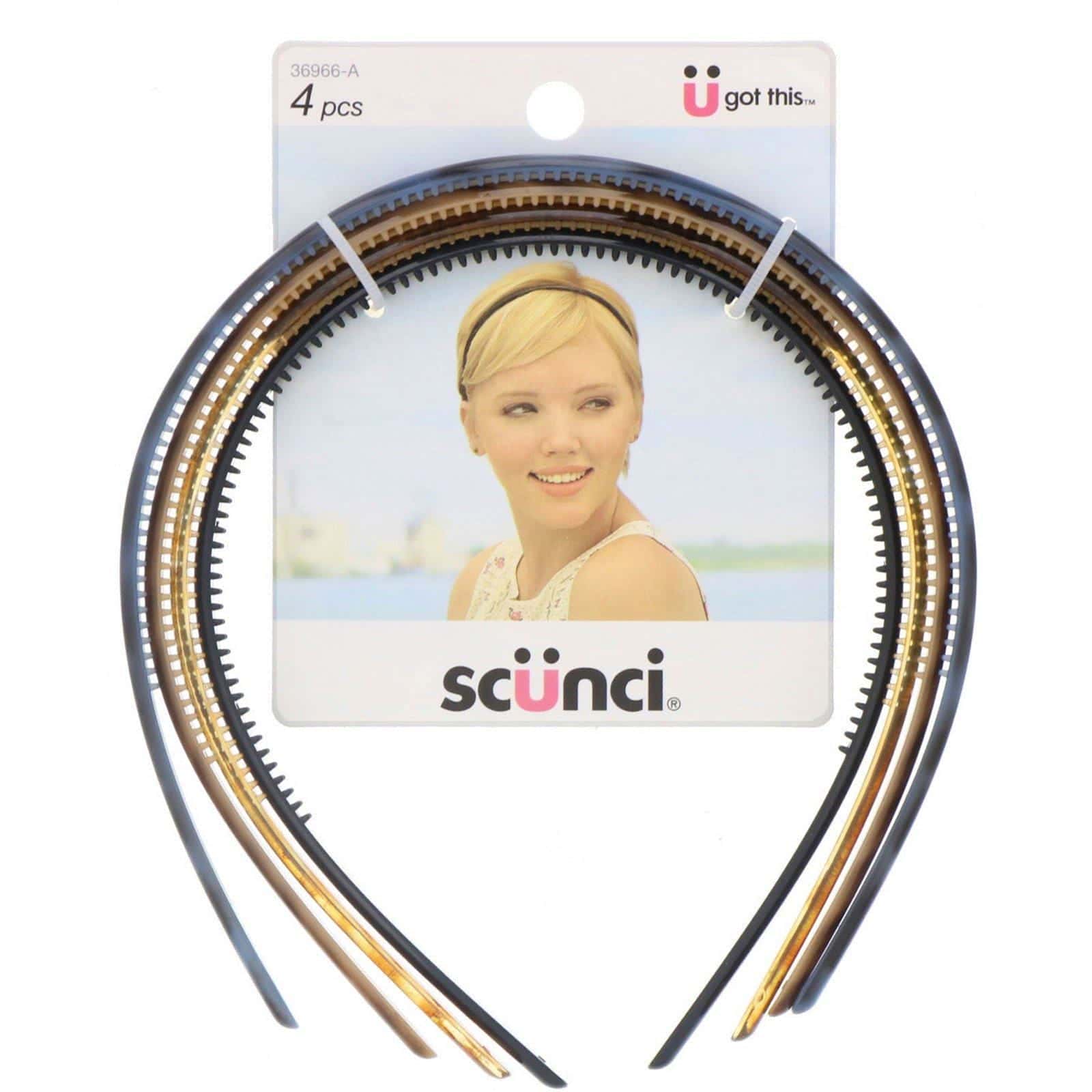 Scunci, Diademas finas de plástico, varios colores, 4 unidades