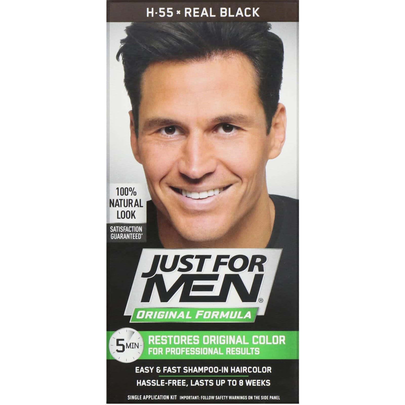 Just for Men, Colorante para el cabello masculino Fórmula original, Negro auténtico H-55, Kit de aplicación única