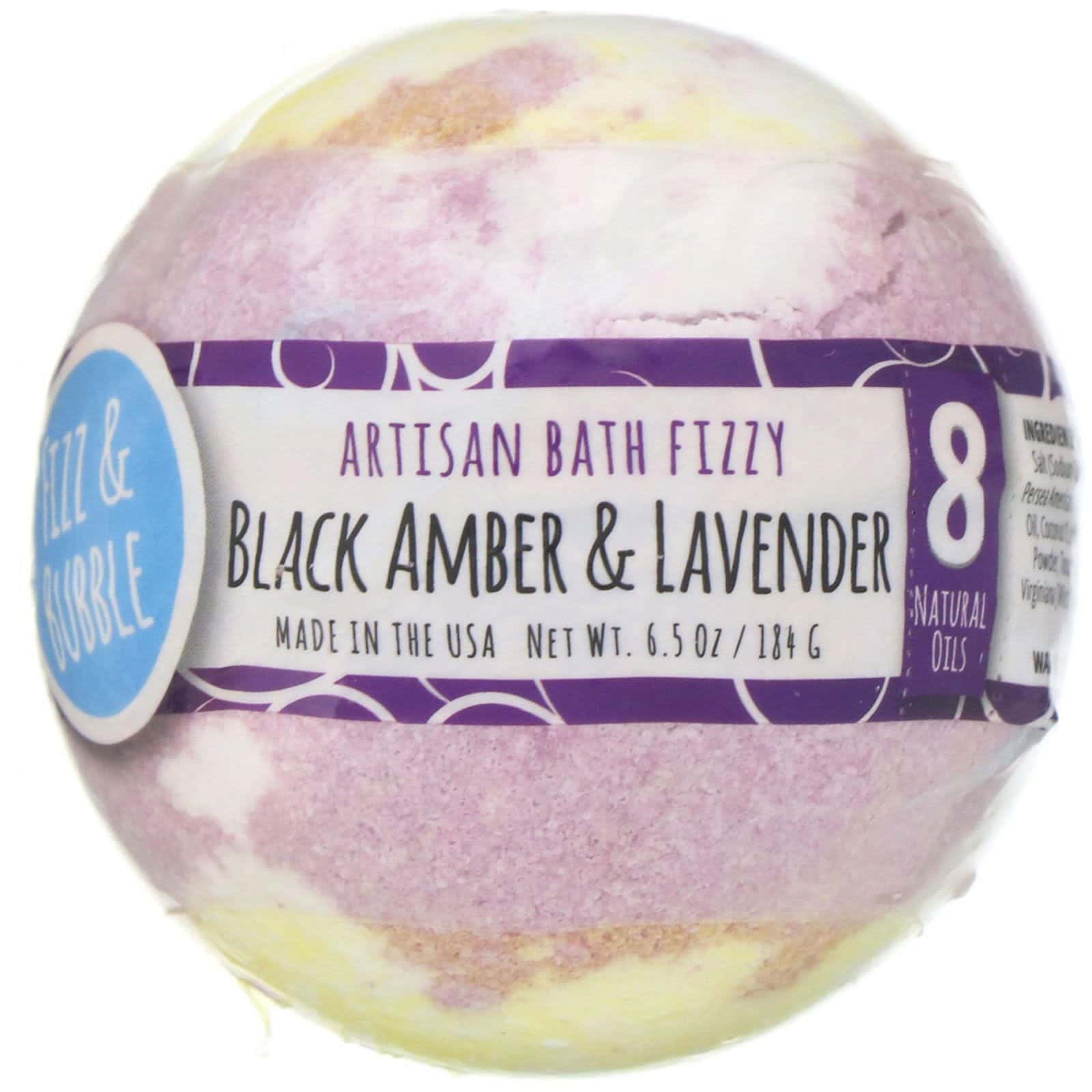 Fizz & Bubble, Bomba efervescente artesanal, Ámbar negro y lavanda, 184 g (6,5 oz)