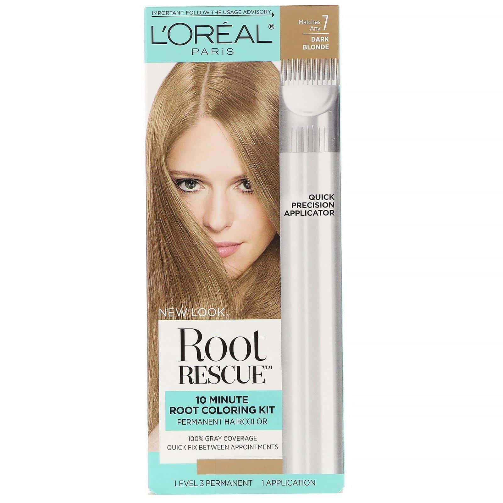 L'Oreal, Root Rescue, Kit para teñir raíces en 10 minutos, 7 Rubio oscuro, 1 aplicación