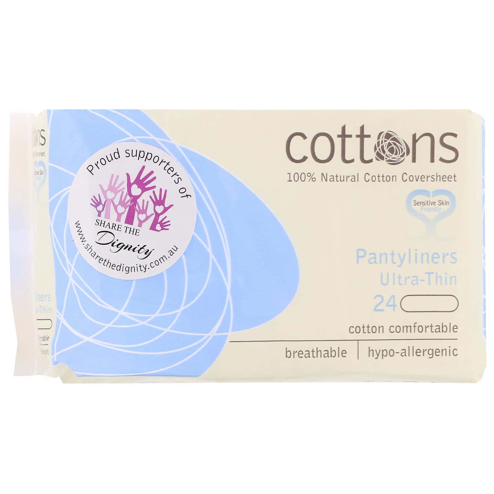 Cottons, Lámina de algodón 100 % natural, Protectores diarios, Ultrafinos, 24 protectores diarios