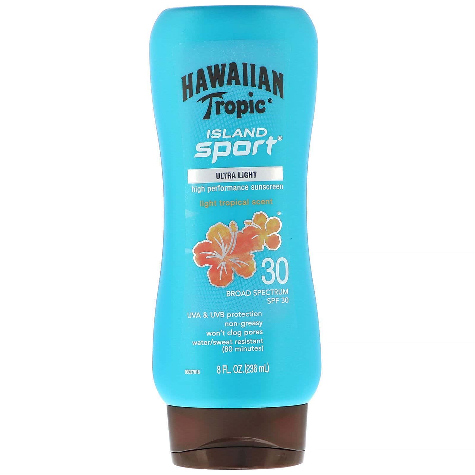 Hawaiian Tropic, Island Sport, Protector solar de alto rendimiento, FPS 30, Perfume tropical suave, 236 ml (8 oz. líq.)