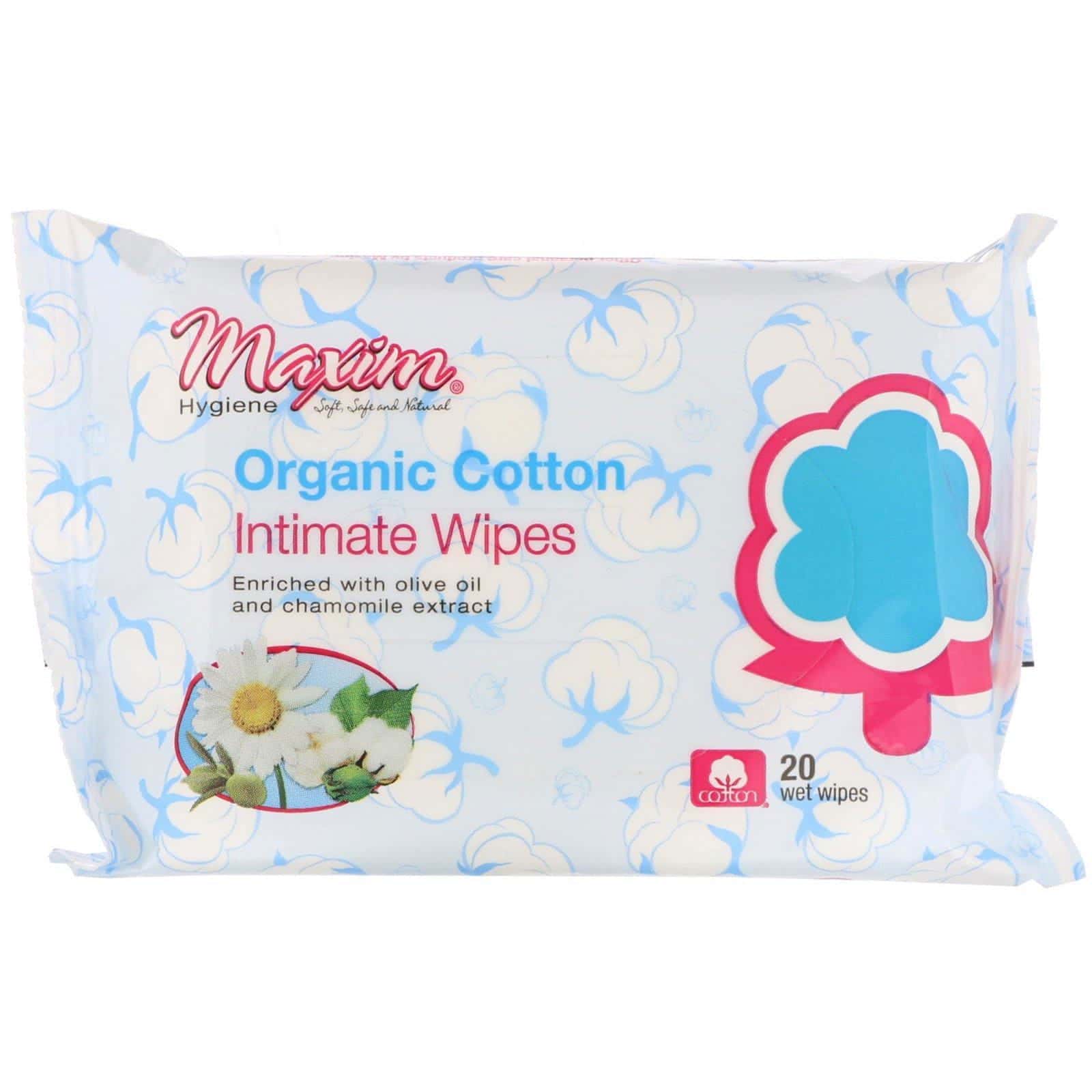 Maxim Hygiene Products, Toallitas íntimas de algodón orgánico, 20 toallitas húmedas