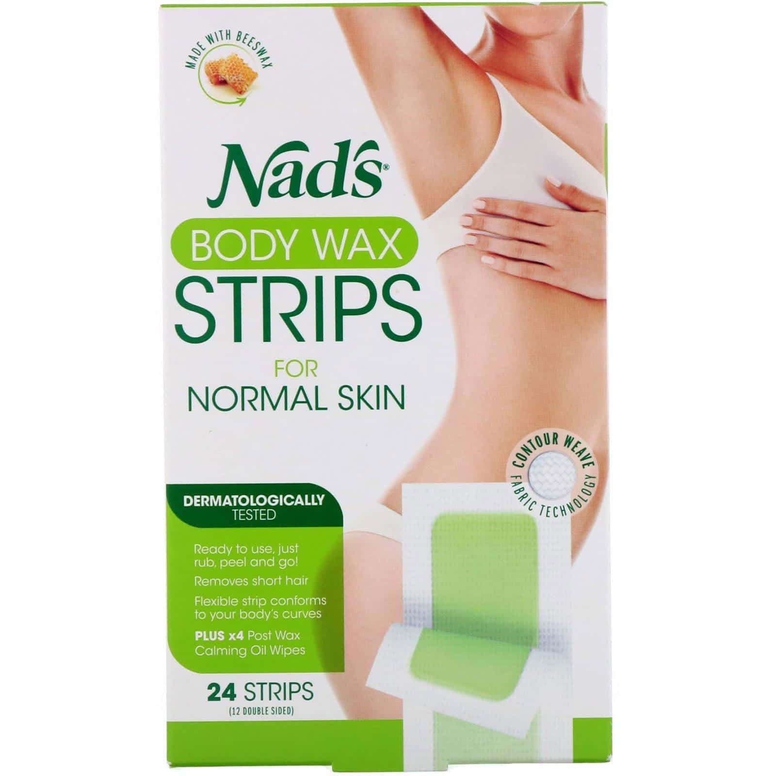 Nad's, Tiras de cera para depilación corporal, Para piel normal, 24 Tiras