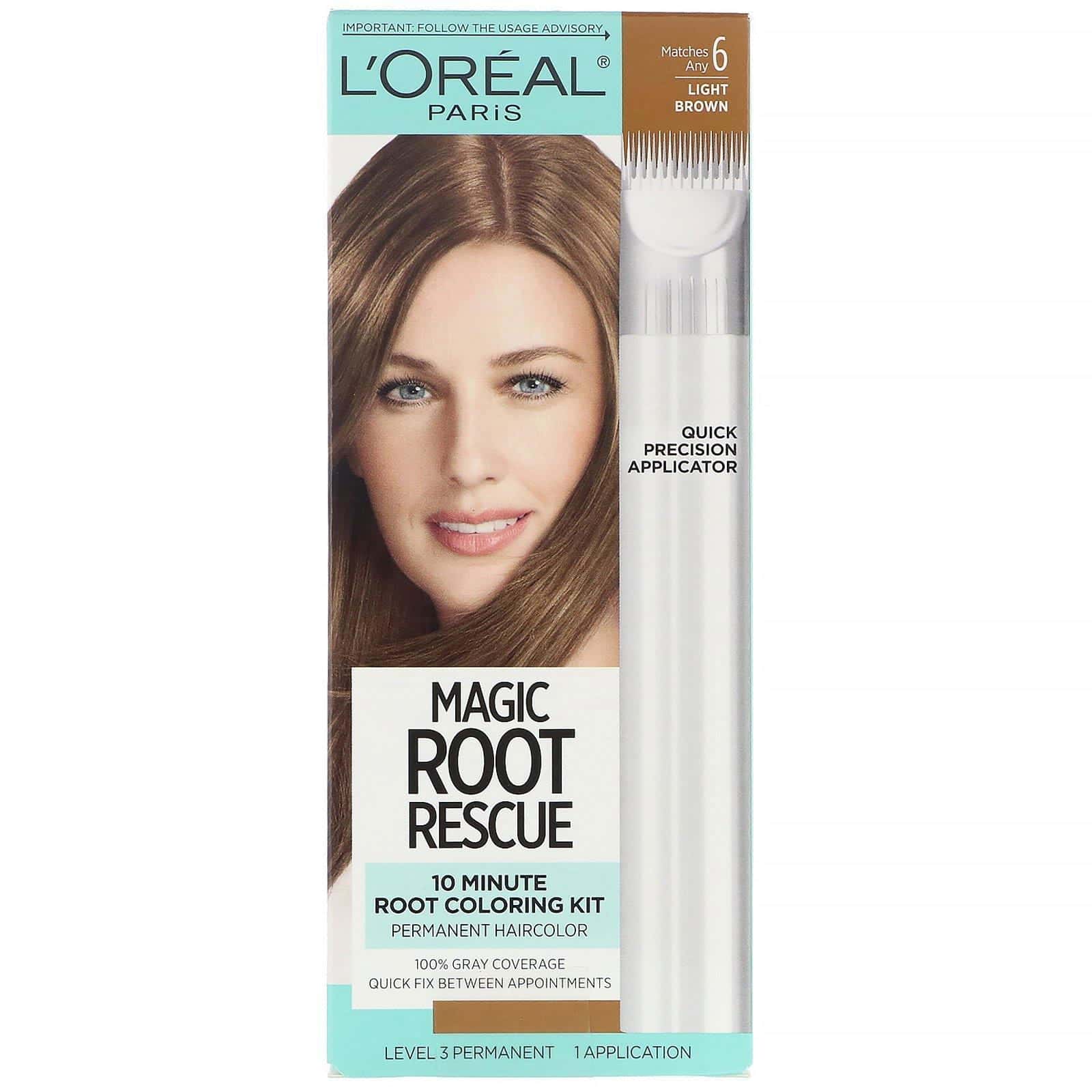 L'Oreal, Magic Root Rescue, Kit para teñir raíces en 10 minutos, 6 Castaño claro, 1 aplicación