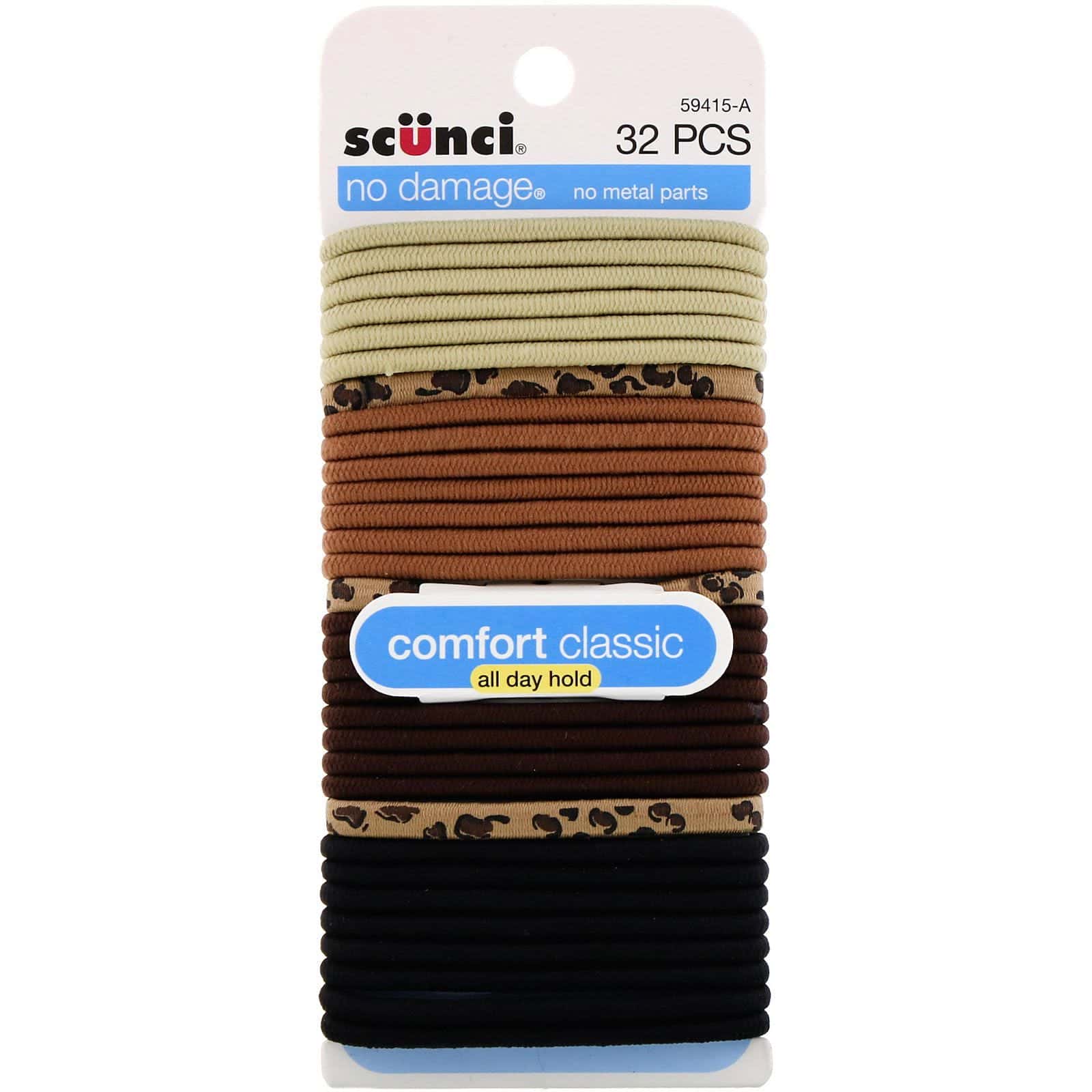 Scunci, No Damage, Ligas elásticas que no dañan el cabello, clásicas y cómodas, con una sujeción para todo el día, 32 unidades