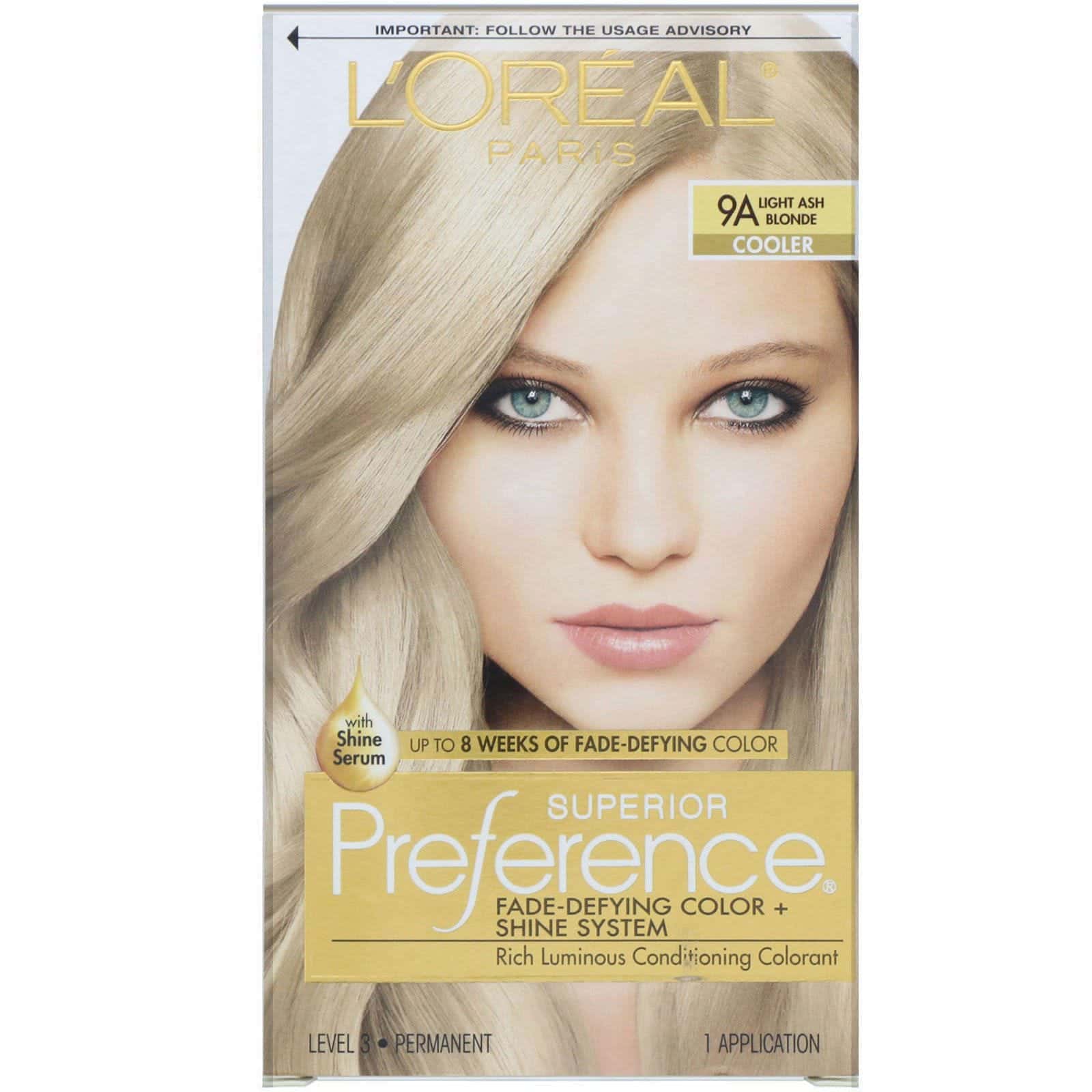 L'Oreal, Superior Preference, Sistema de color y brillo inalterable, Frío, Rubio ceniza claro 9A, 1 aplicación
