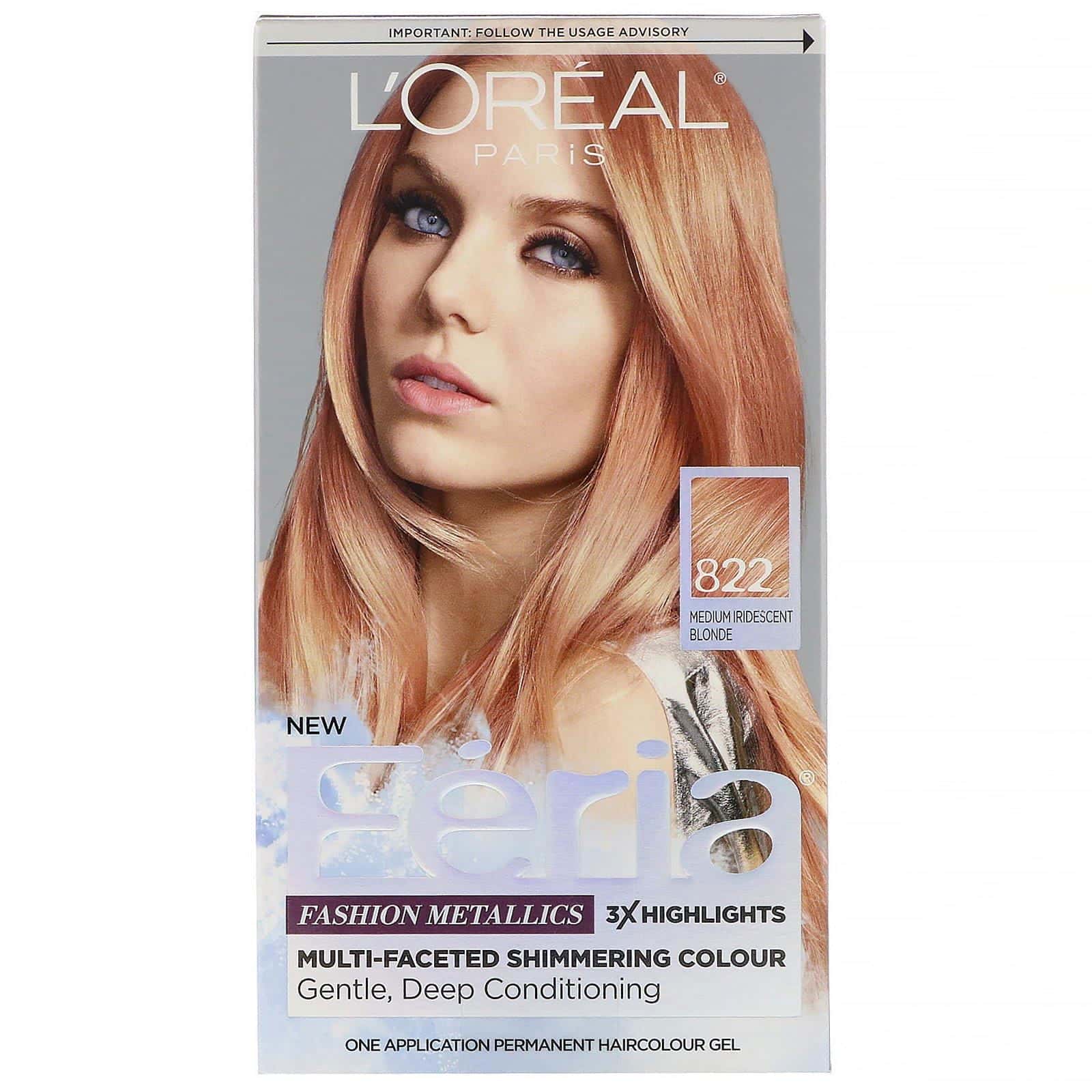 L'Oreal, Féria, Multi-Faceted Shimmering Color, Tintura para el cabello, 822 Rubio iridiscente a medio, 1 aplicación