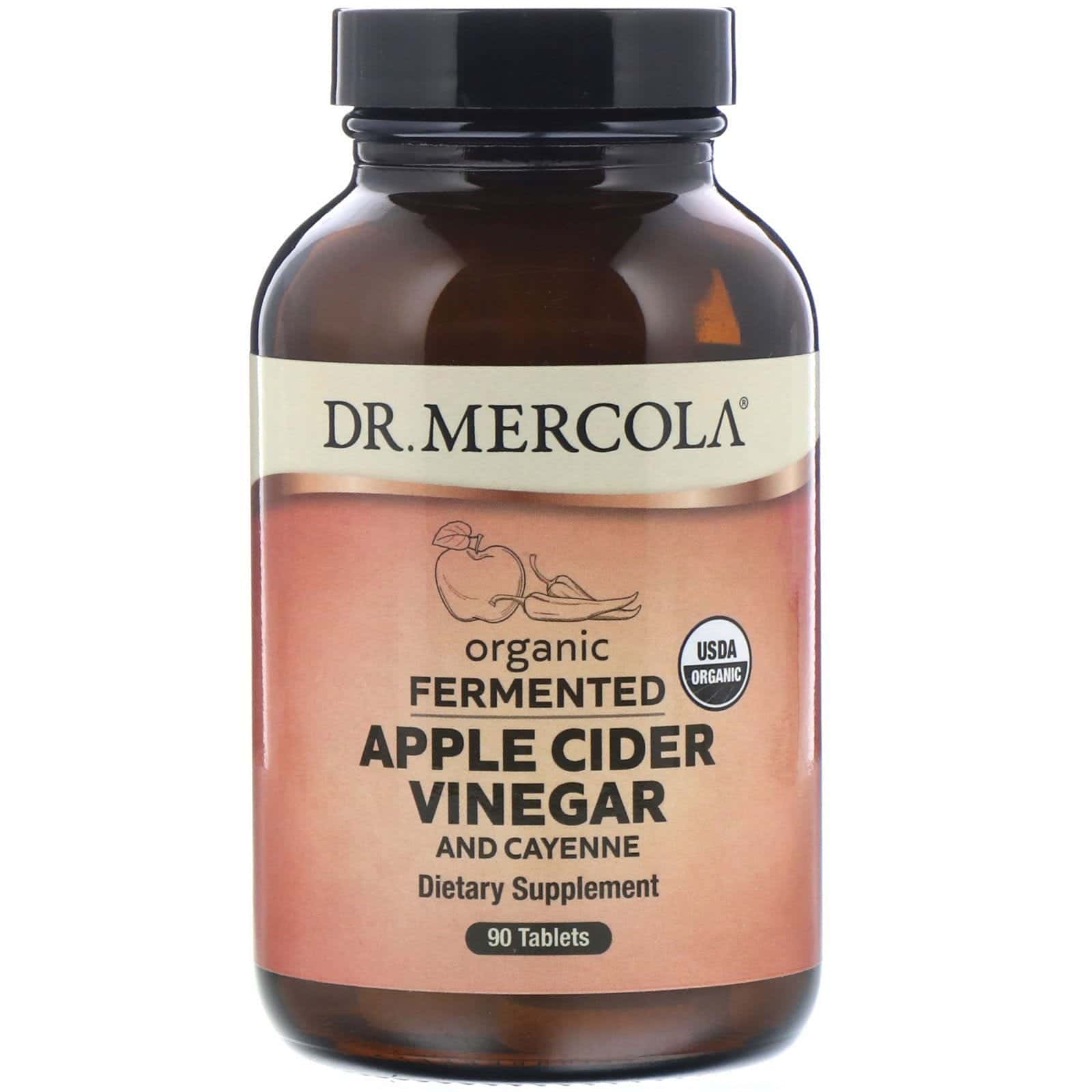 Dr. Mercola, Vinagre de sidra de manzana con cayena fermentado y orgánico, 90 comprimidos