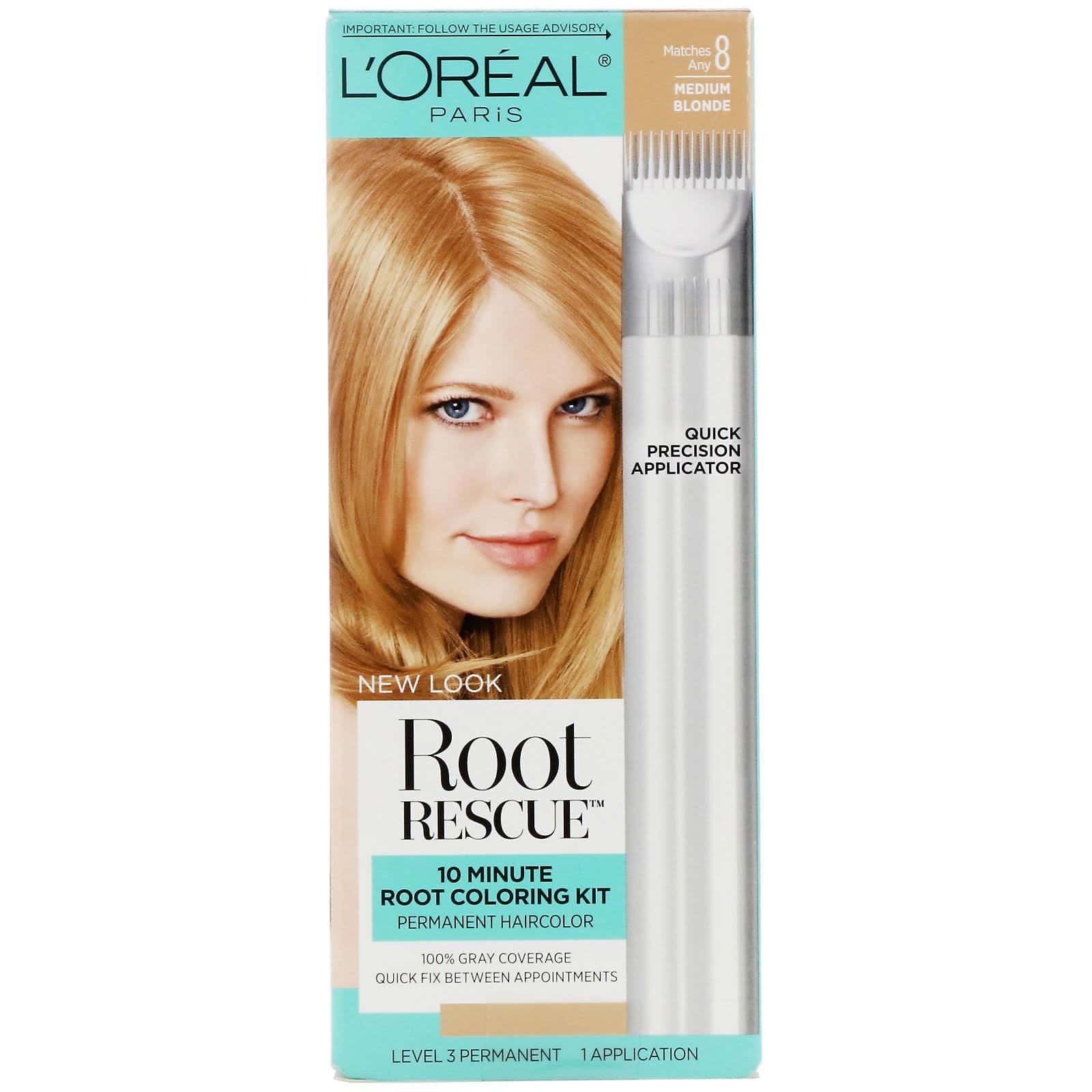 L'Oreal, Root Rescue, Kit para teñir raíces en 10 minutos, 8 Rubio medio, 1 aplicación
