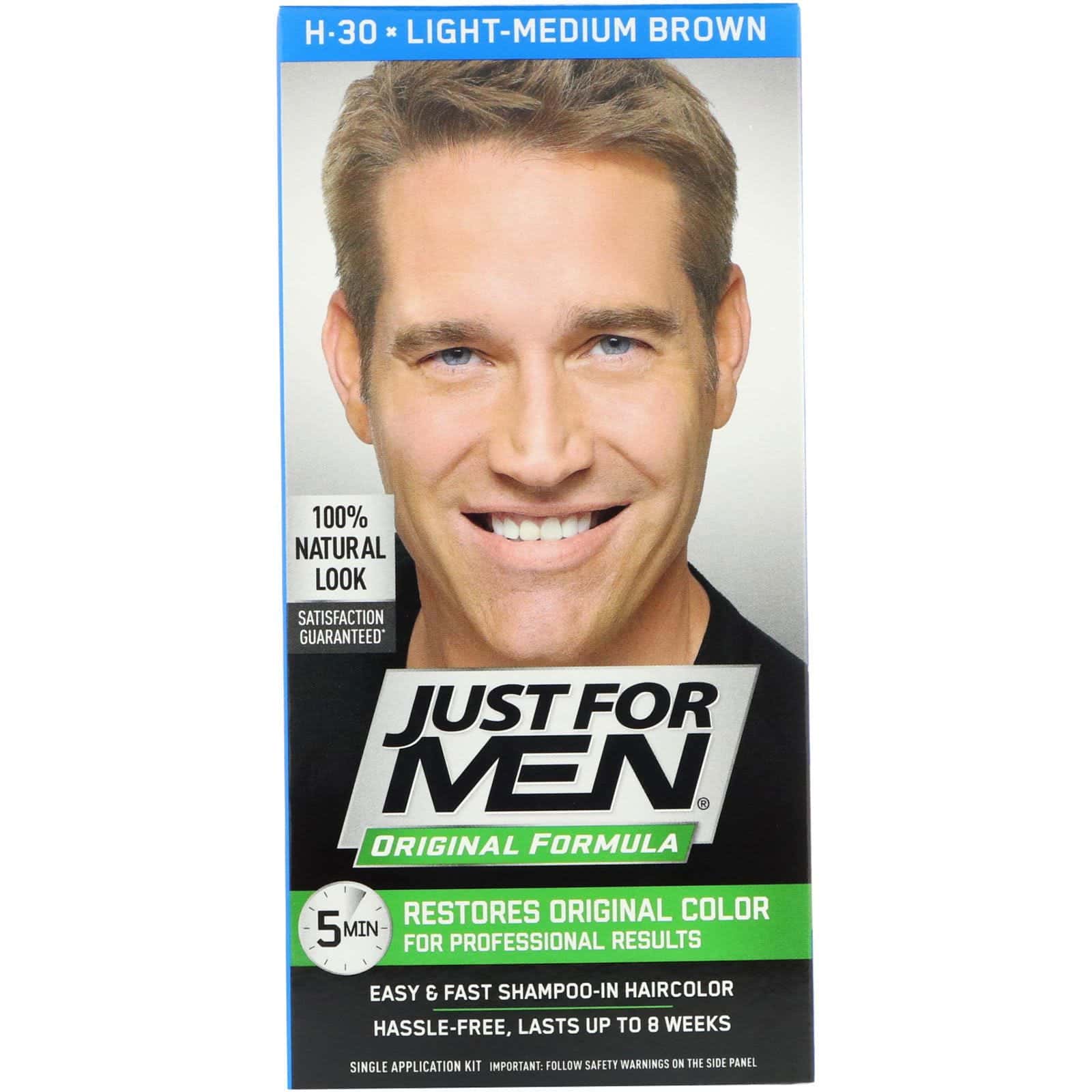 Just for Men, Colorante para el cabello masculino Fórmula original, Marrón claro a medio H-30, Kit de aplicación única
