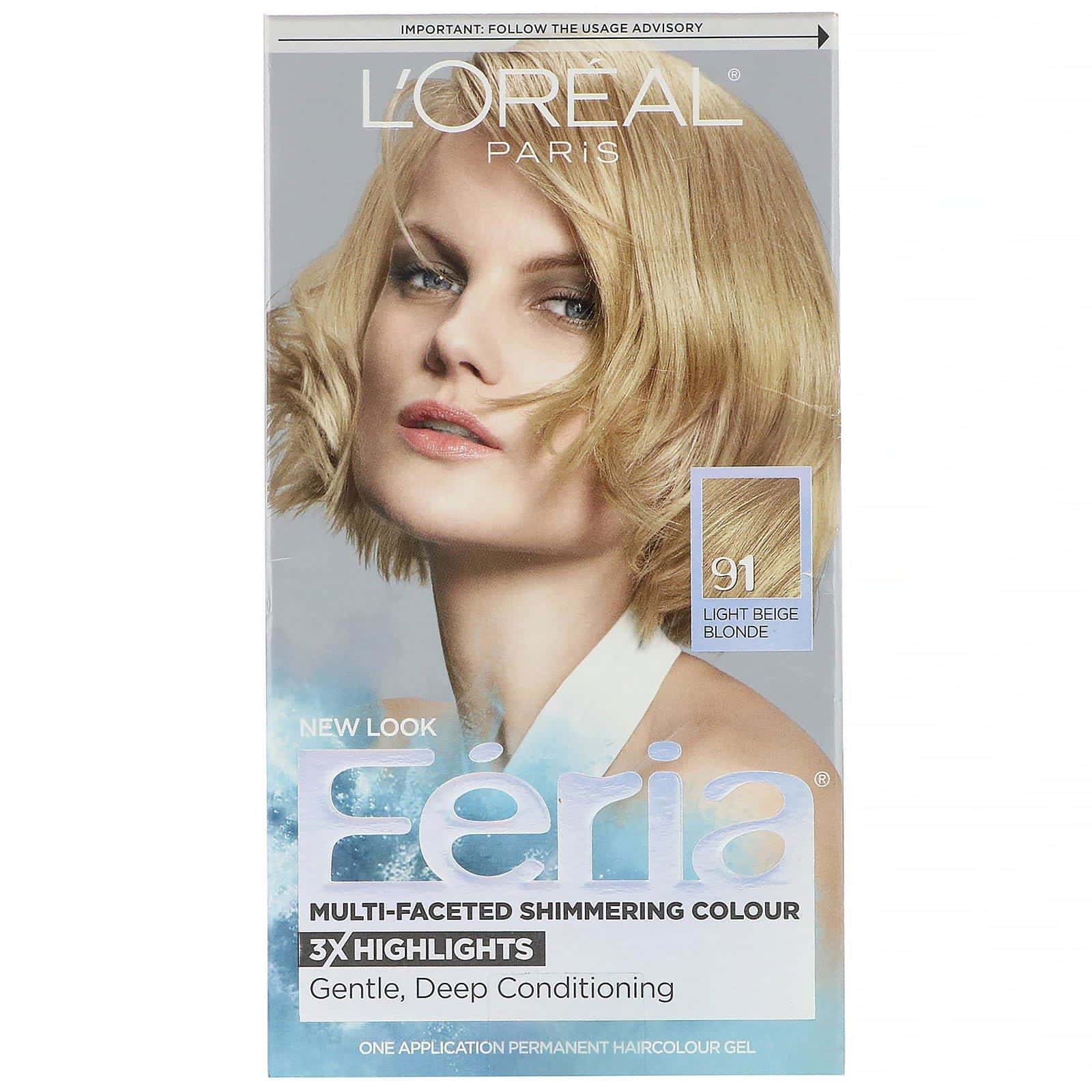 L'Oreal, Féria, Tintura para el cabello, Color radiante y polifacético, 91 Rubio beige claro, 1 aplicación