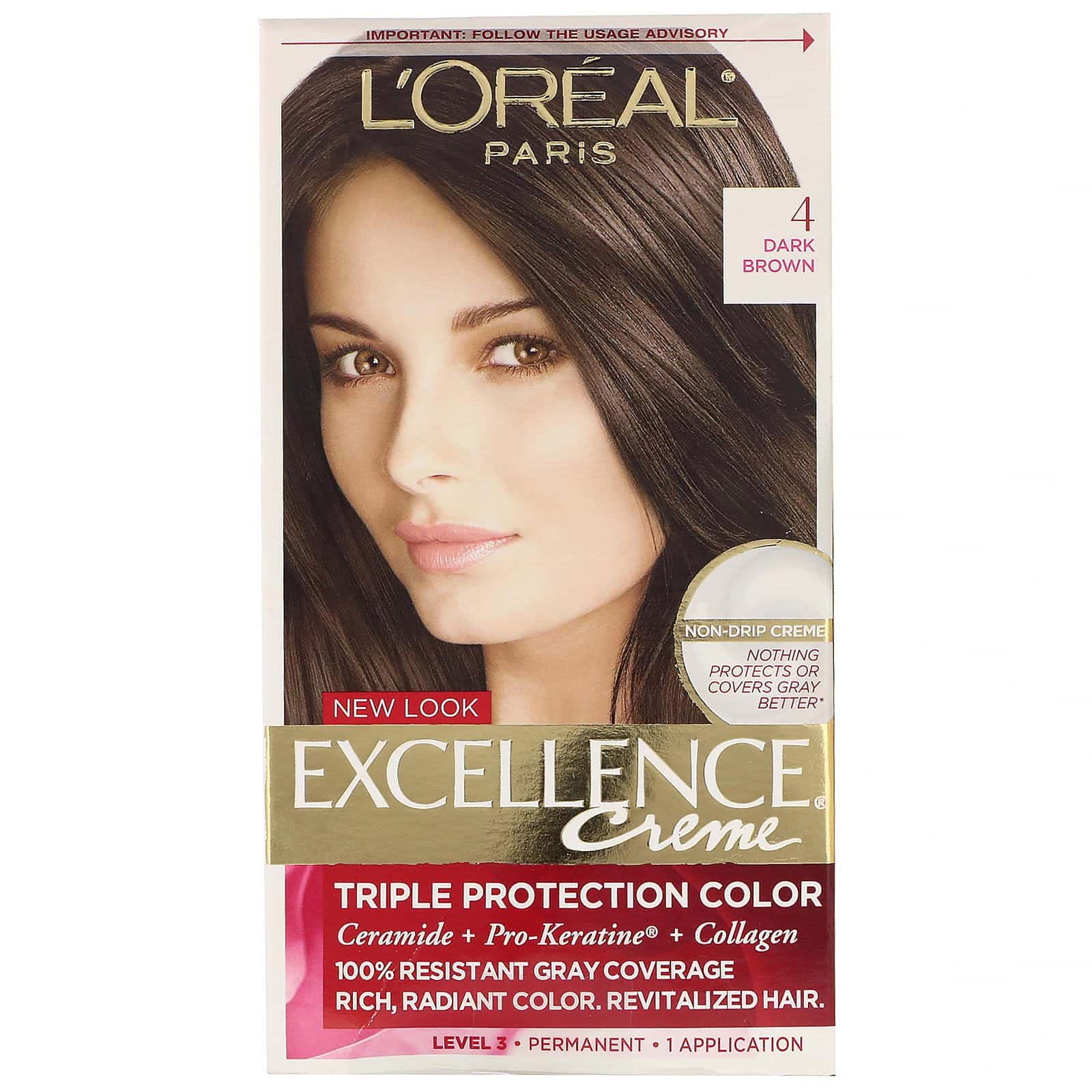 L'Oreal, Excellence Créme, Tintura con triple protección, 4 Castaño oscuro, 1 aplicación