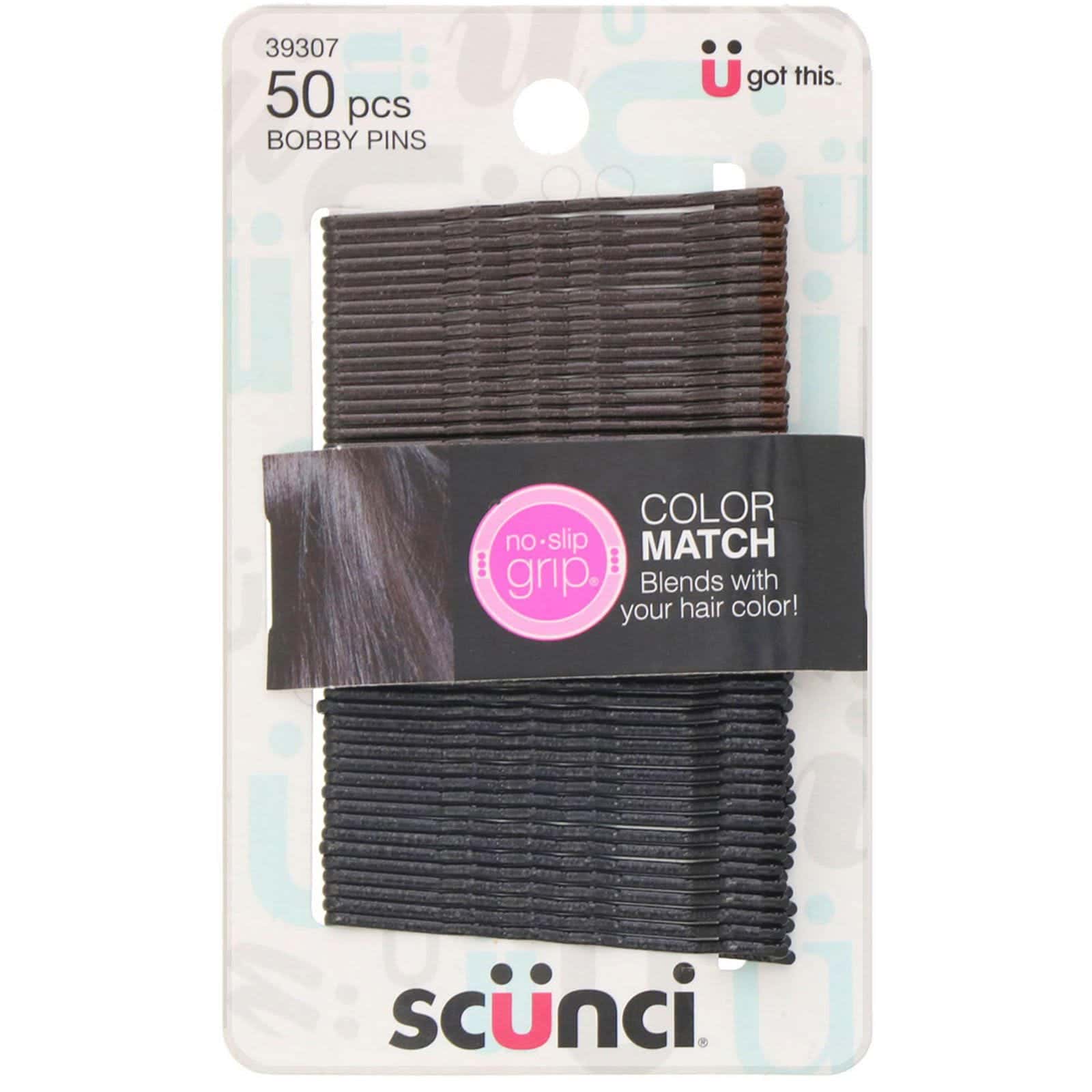 Scunci, No Slip Grip, Pasadores antideslizantes que combinan con el color de cabello, color negro, 50 unidades