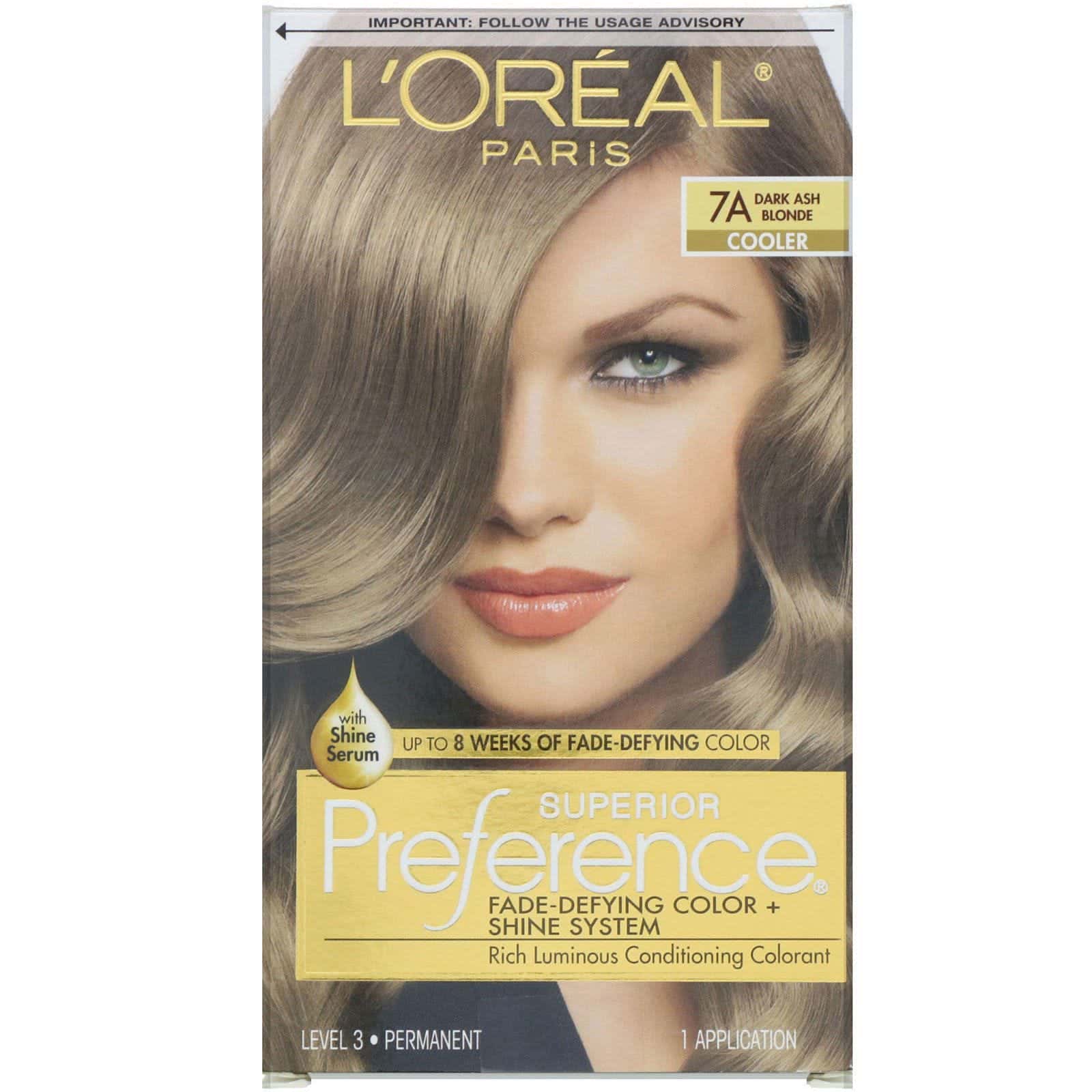L'Oreal, Superior Preference, Sistema de color y brillo inalterable, Frío, 7A Rubio ceniza oscuro, 1 aplicación