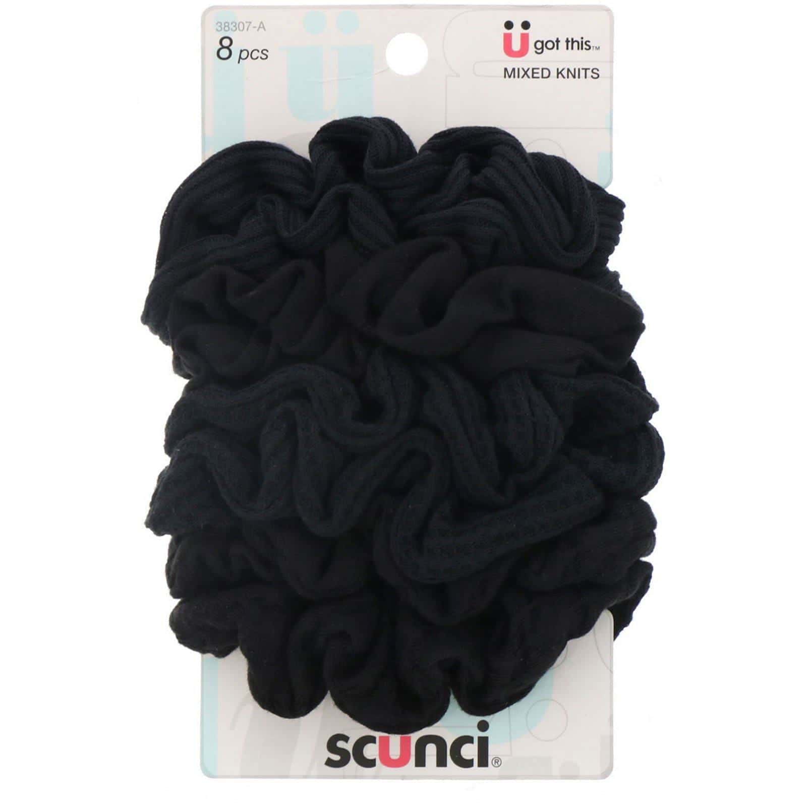 Scunci, Liga para colas de caballo de tejido mixto, color negro, 8 unidades