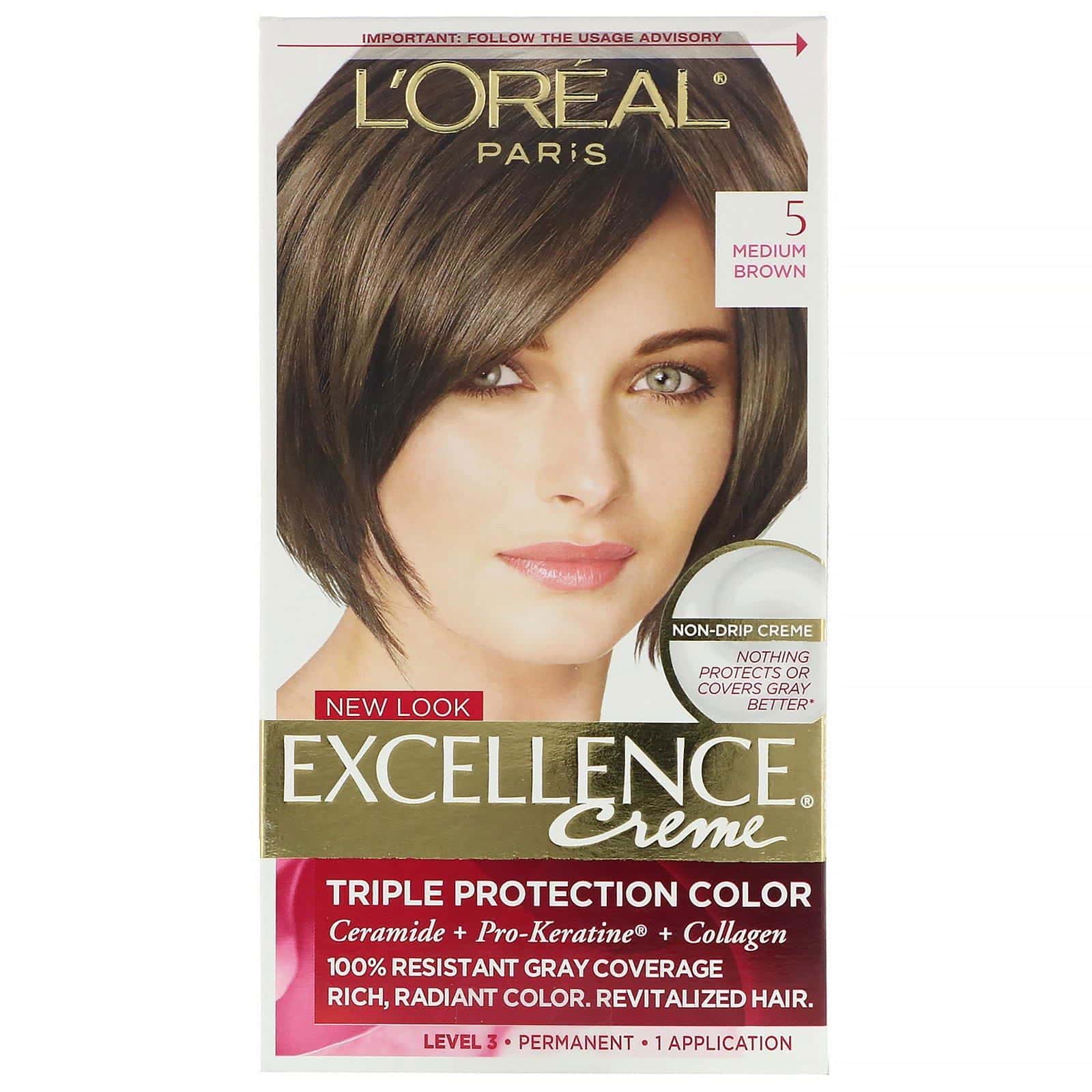 L'Oreal, Excellence Créme, Tintura con protección triple, 5 Castaño medio, 1 aplicación