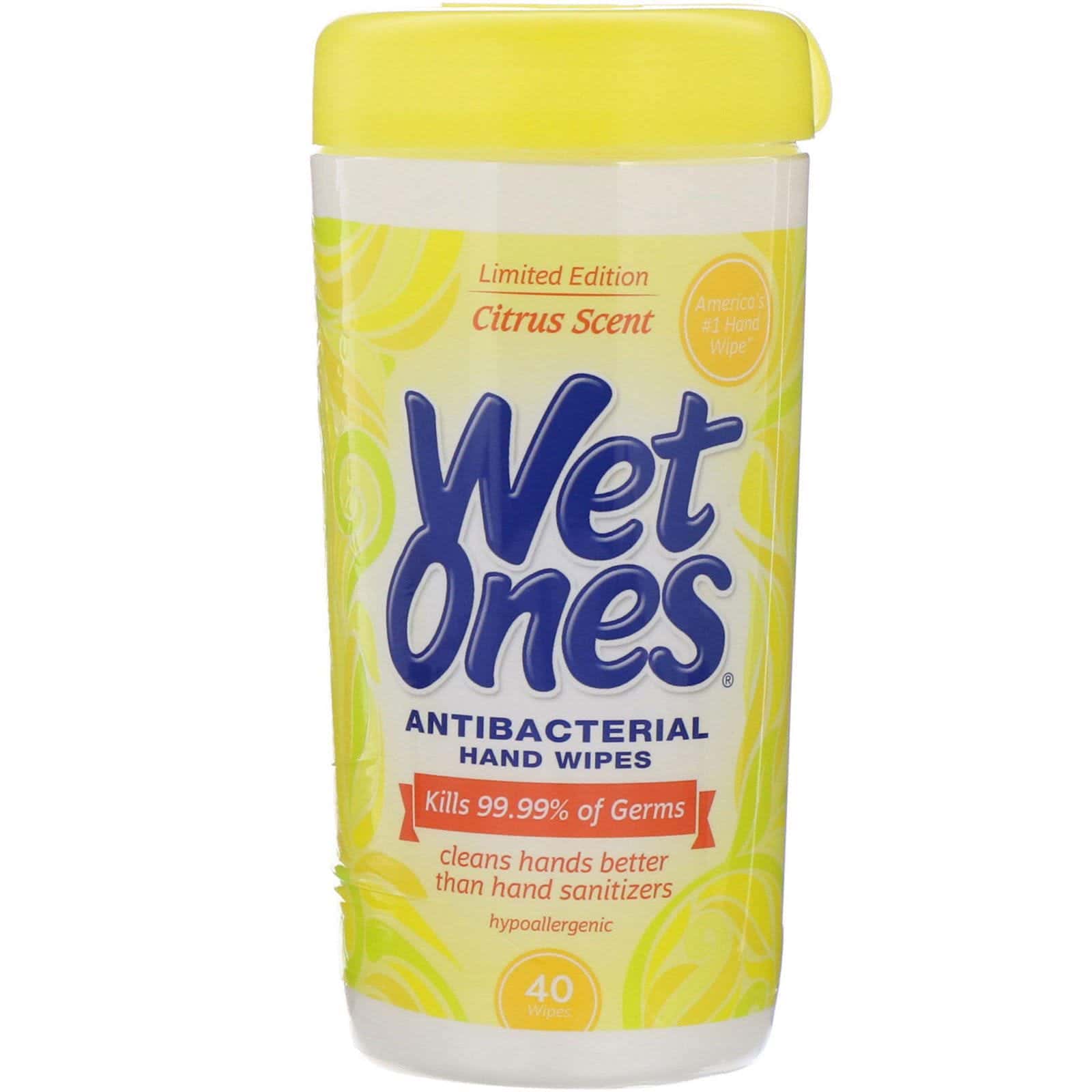 Wet Ones, Toallitas húmedas antibacterianas para manos, Aroma cítrico, 40 toallitas