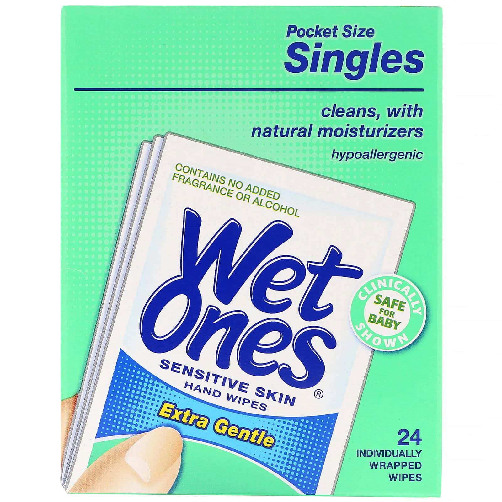 Wet Ones, Toallitas húmedas para piel sensible para las manos, Extrasuaves, 24 toallitas con envase individual