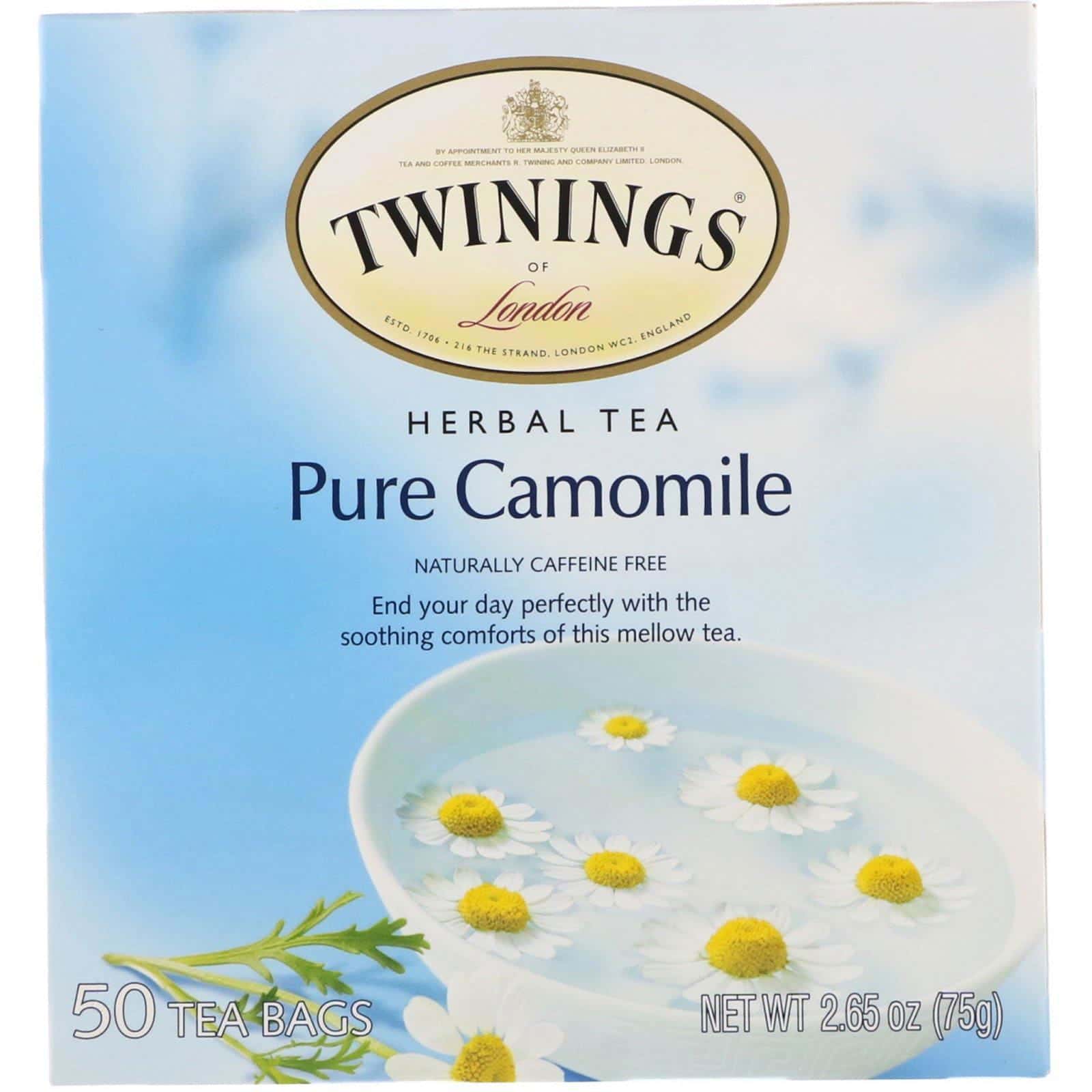 Twinings, Té de hierbas, Manzanilla pura, sin cafeína, 50 saquitos de té, 75 g (2,65 oz)