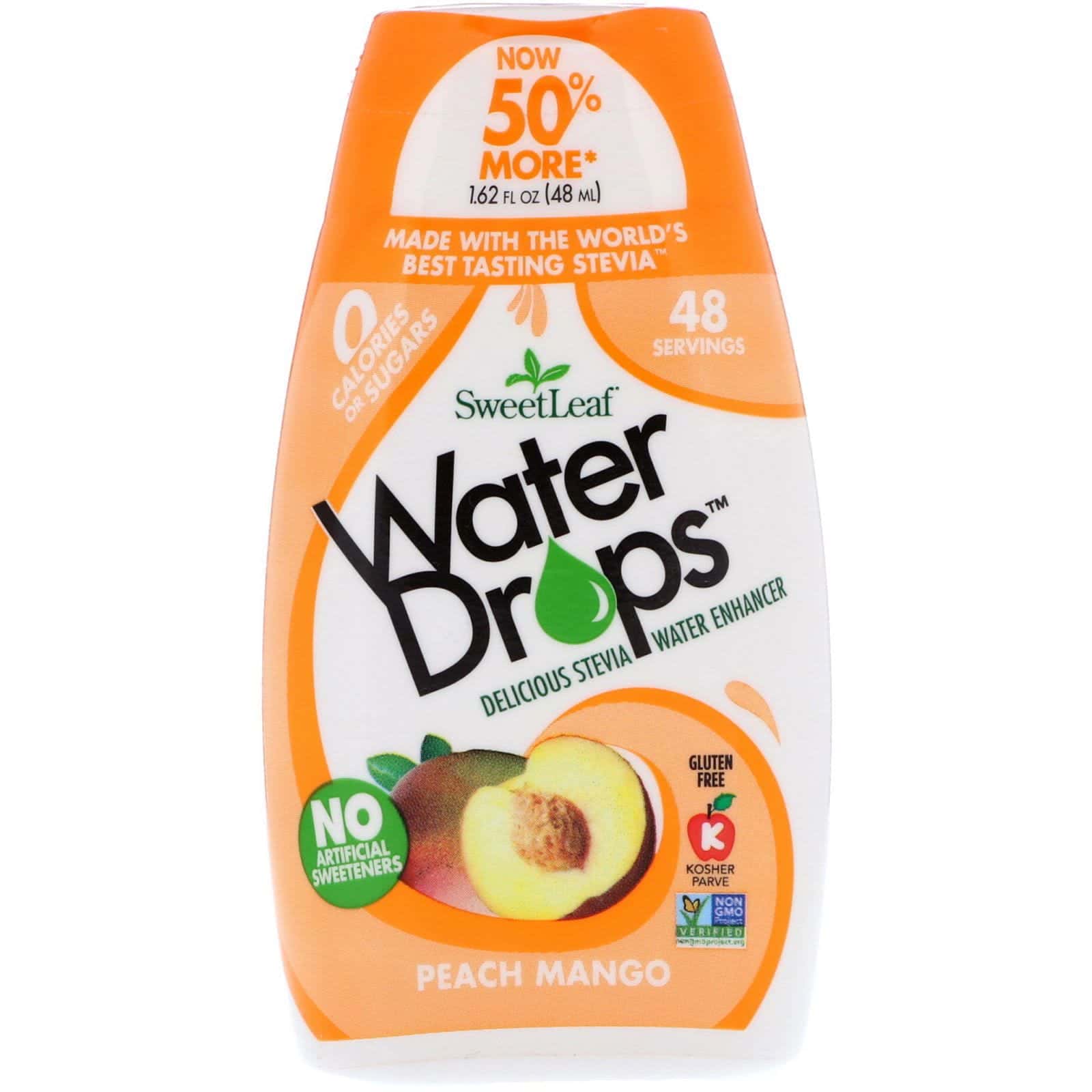 Wisdom Natural, SweetLeaf, gotas de agua, deliciosa estevia para mejorar el agua, durazno y mango, 1.62 fl. Oz (48 ml)